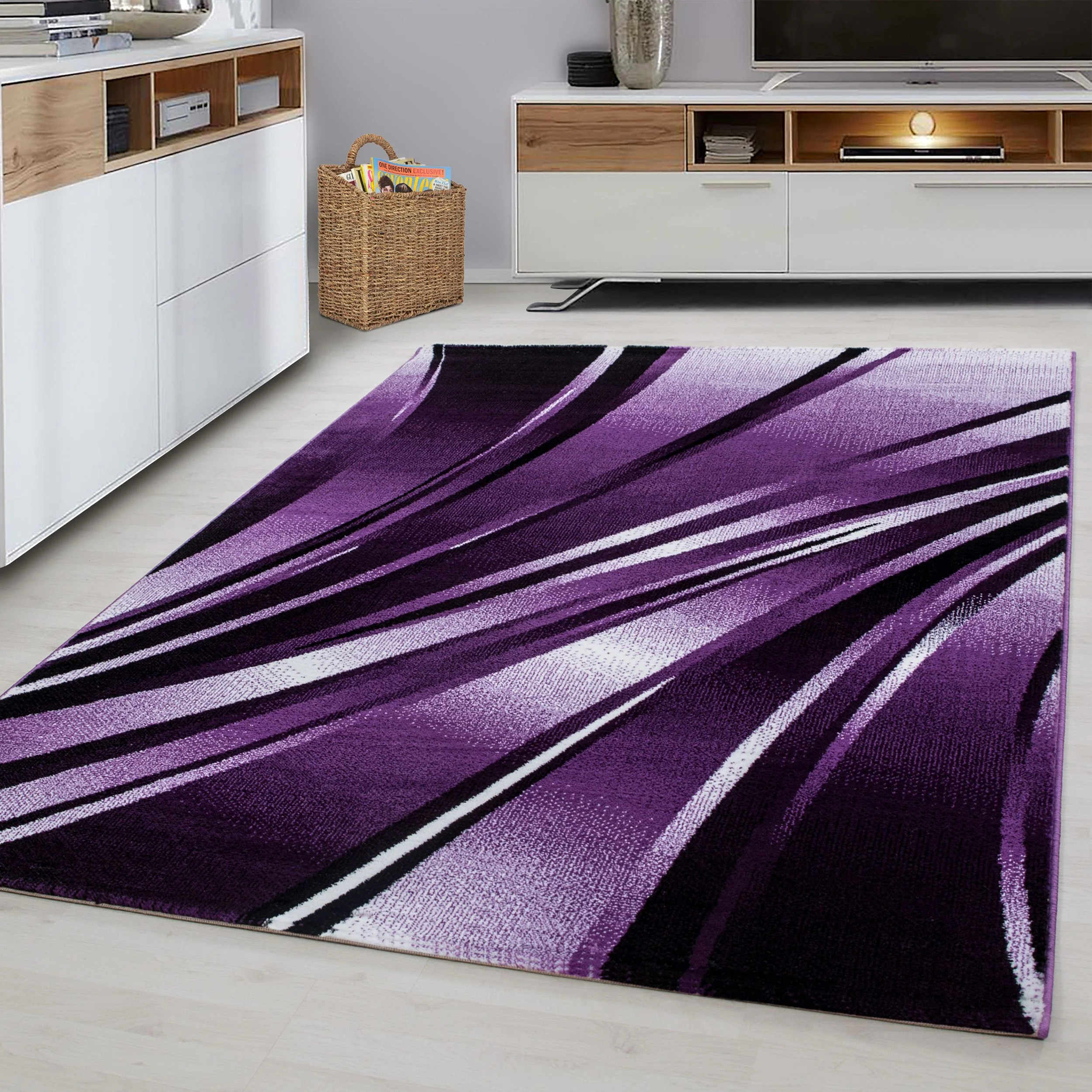 Parma Abstrakter Kurzflorteppich in Violett mit Wellen