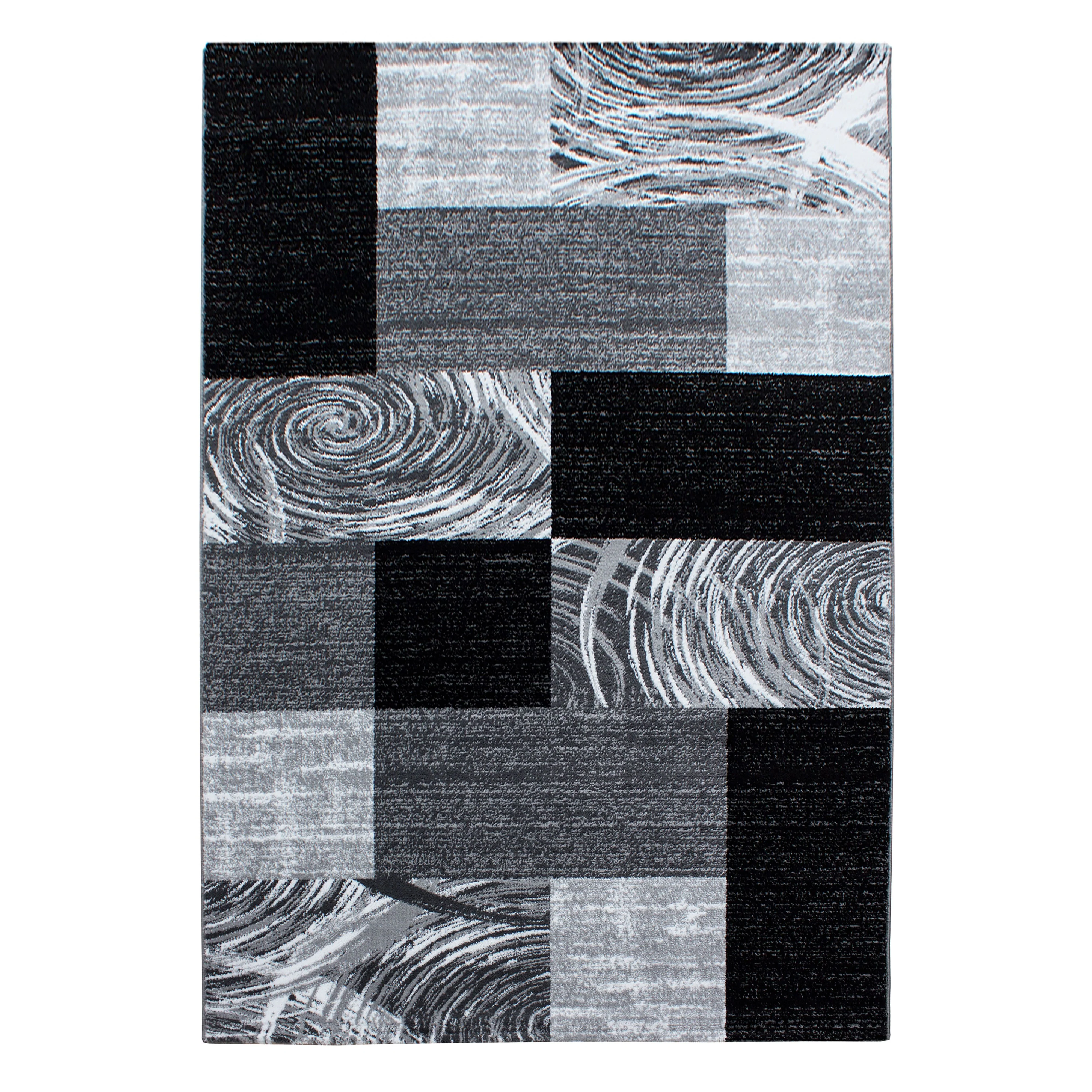Parma Abstrakt Karierter Kurzflorteppich in Schwarz - Image 2