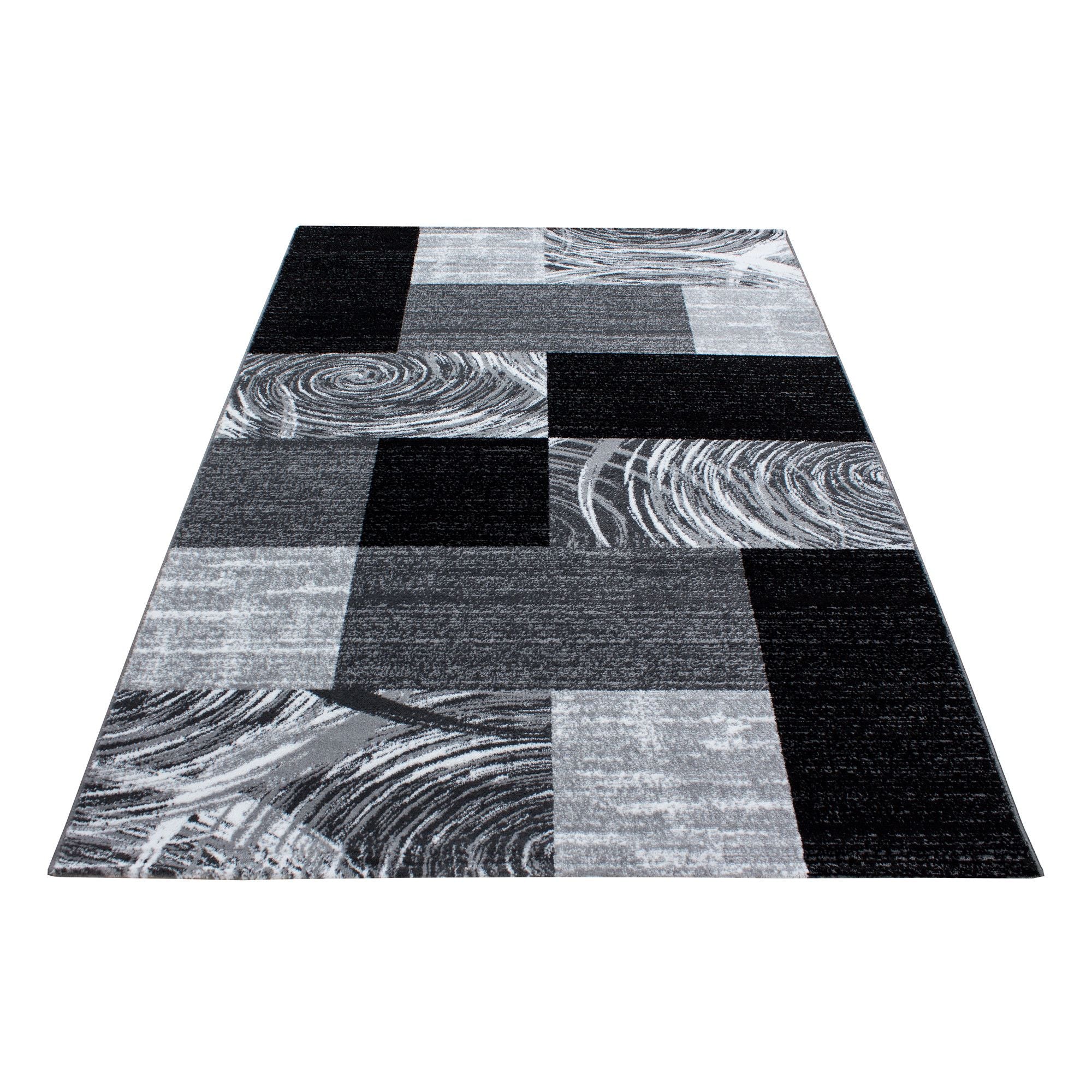 Parma Abstrakt Karierter Kurzflorteppich in Schwarz - Image 3