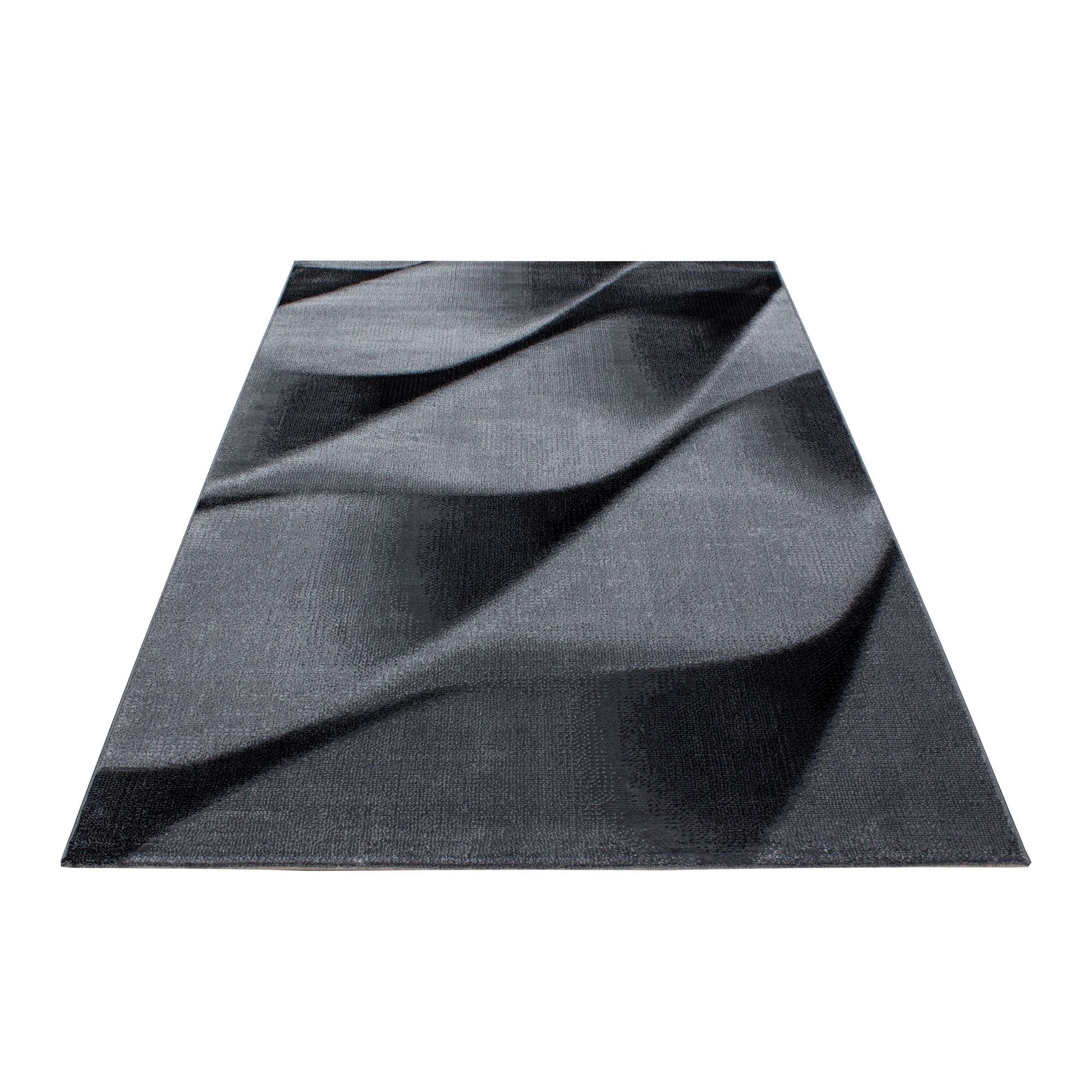 Parma Abstrakter Kurzflorteppich in Schwarz mit Wellen - Image 3