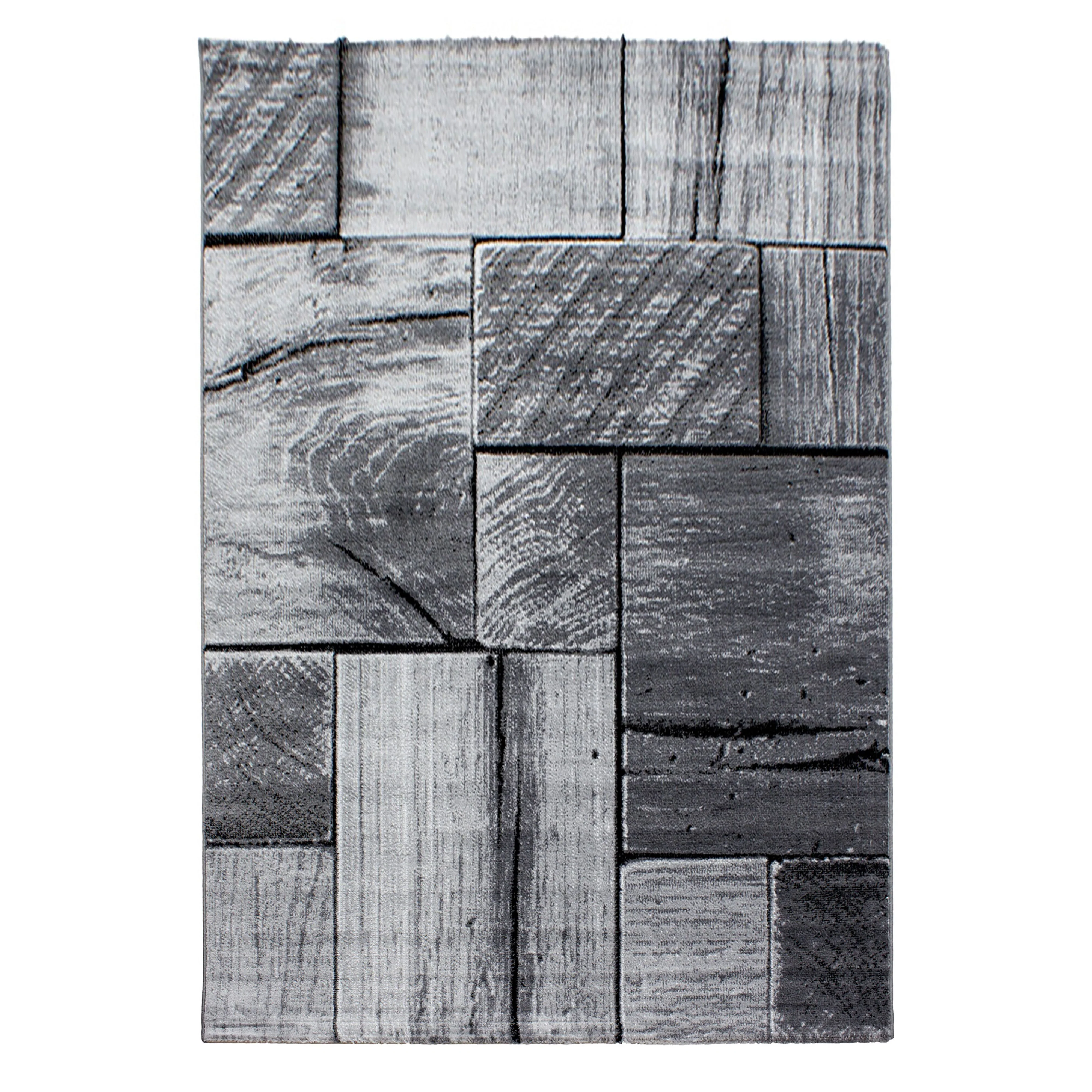 Kurzflorteppiche, 3D-Holzdesign, Farbe Schwarz, Teppich für Wohnzimmer, Rücken aus Jute - Image 2