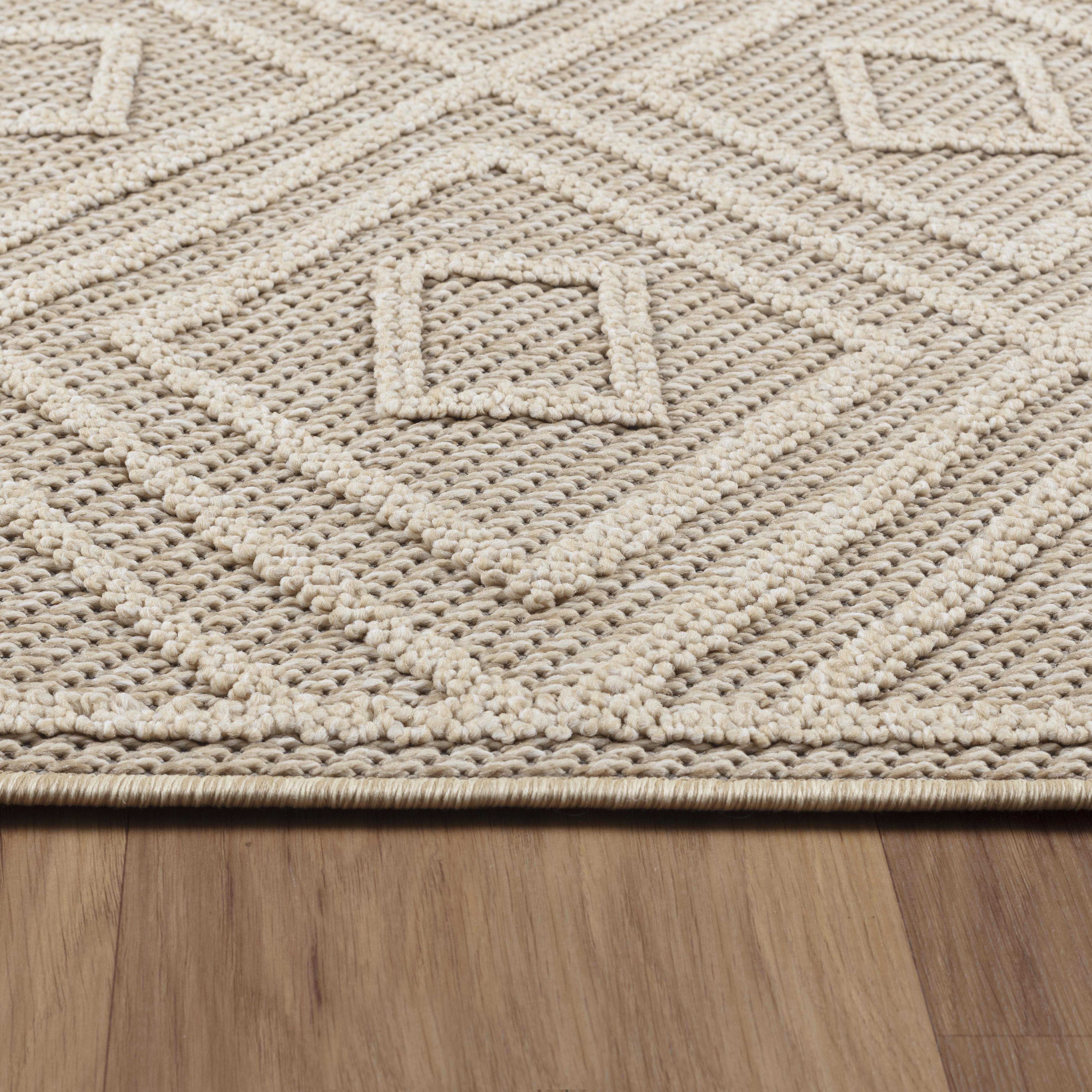 Patara Outdoorteppich Beige | Boho Rauten Design für Balkon & Terrasse