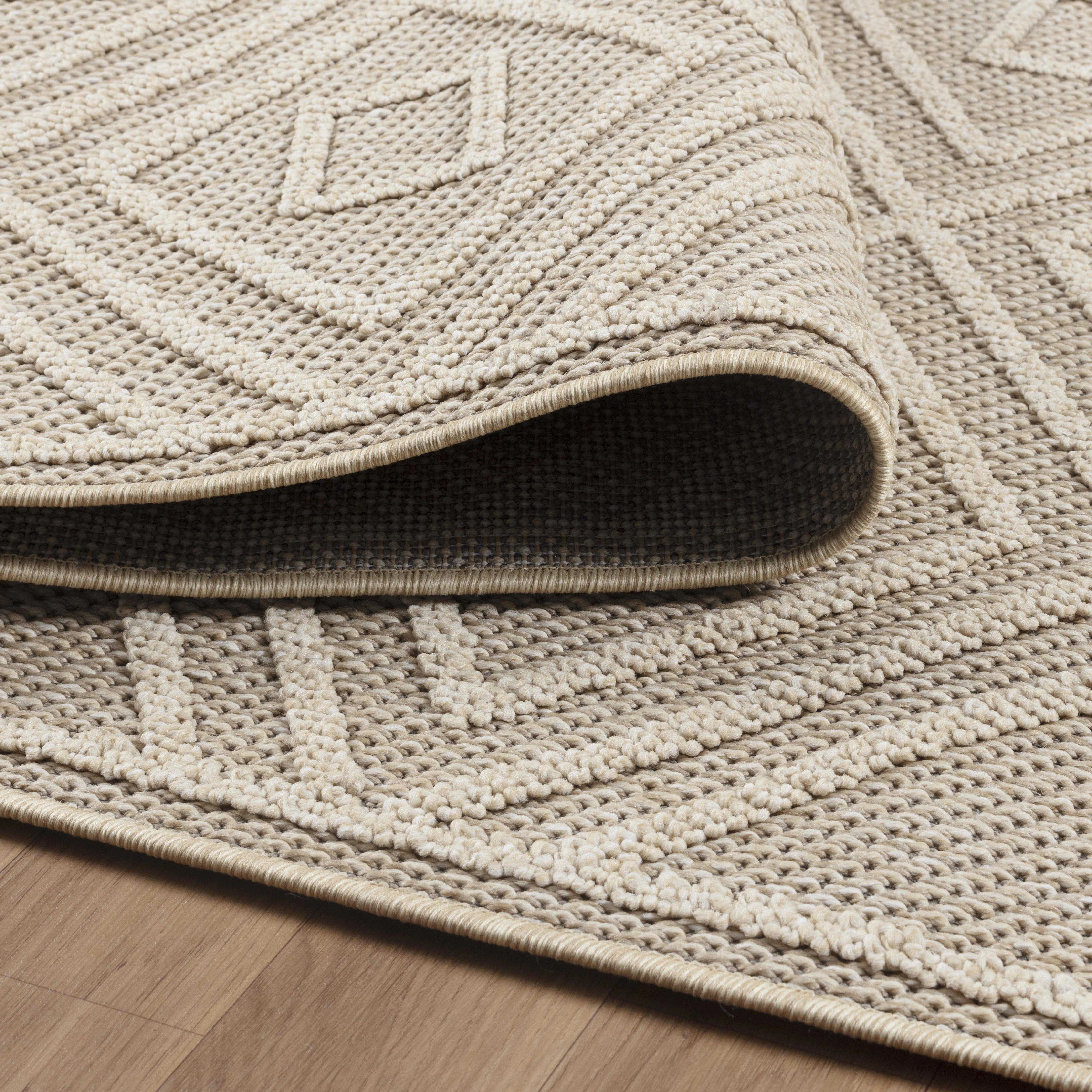 Patara Outdoorteppich Beige | Boho Rauten Design für Balkon & Terrasse - Image 2