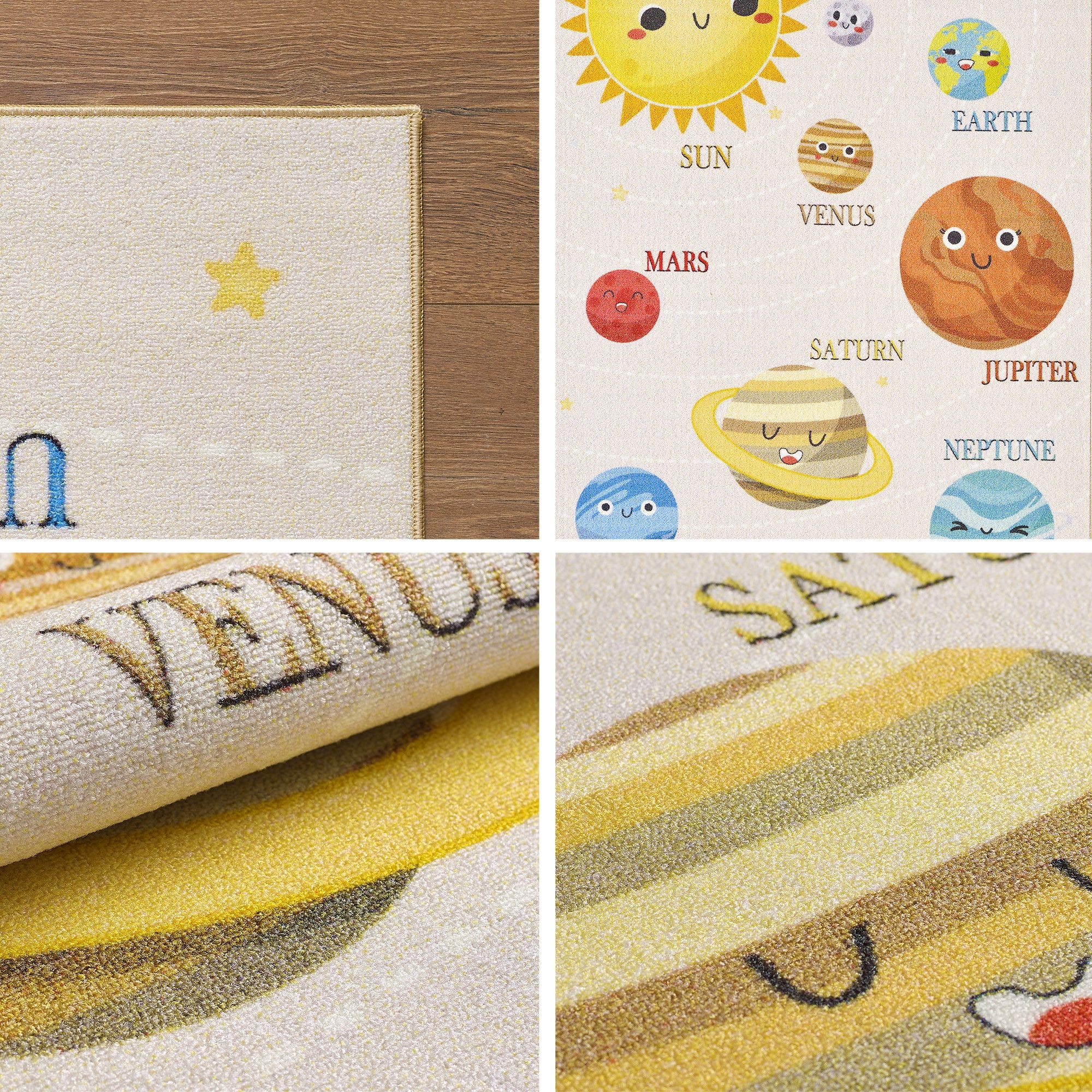 Kinderteppiche, Sonnensystem, Farbe Beige, Teppich für Kinderzimmer, Rücken aus Latex - Image 3