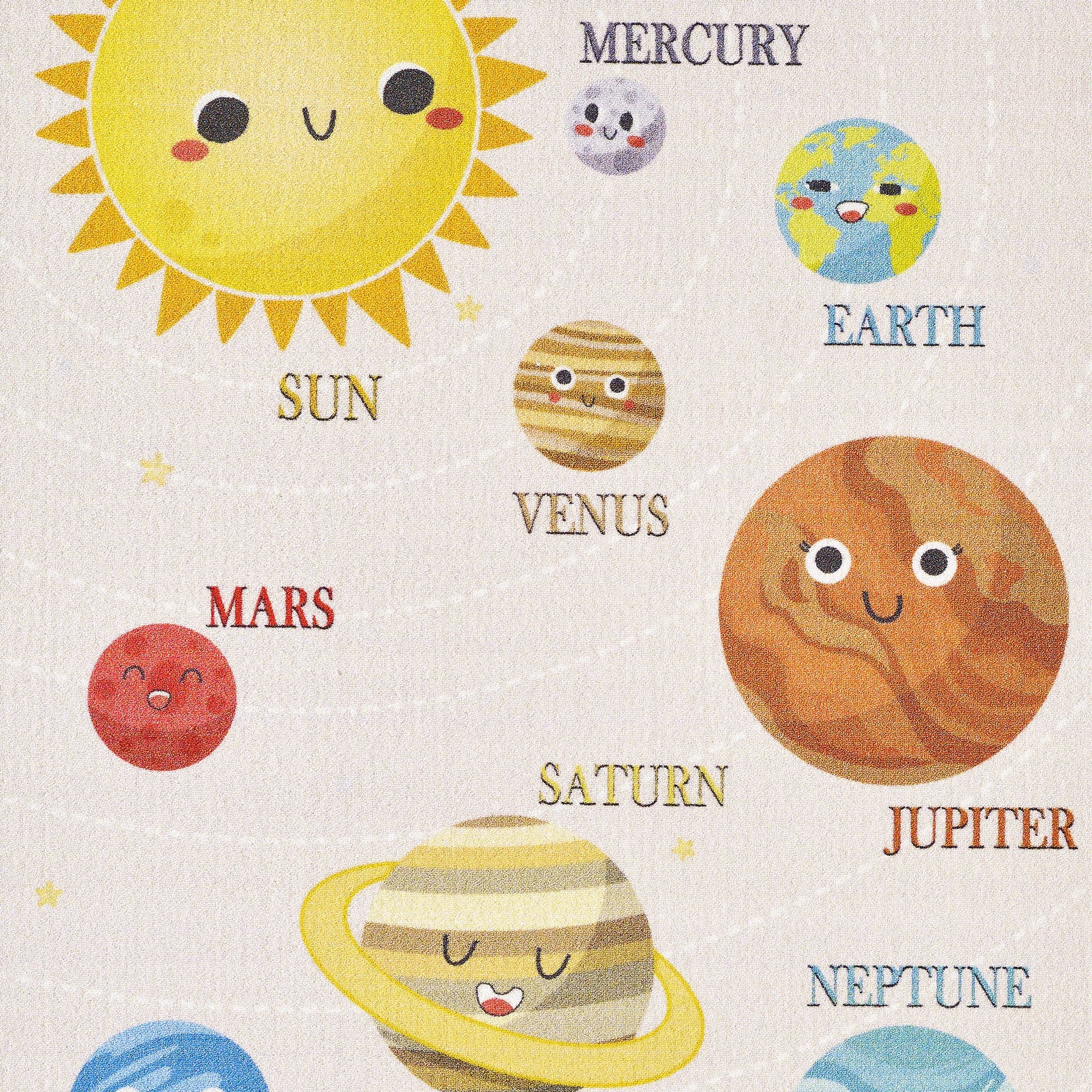 Kinderteppiche, Sonnensystem, Farbe Beige, Teppich für Kinderzimmer, Rücken aus Latex - Image 7