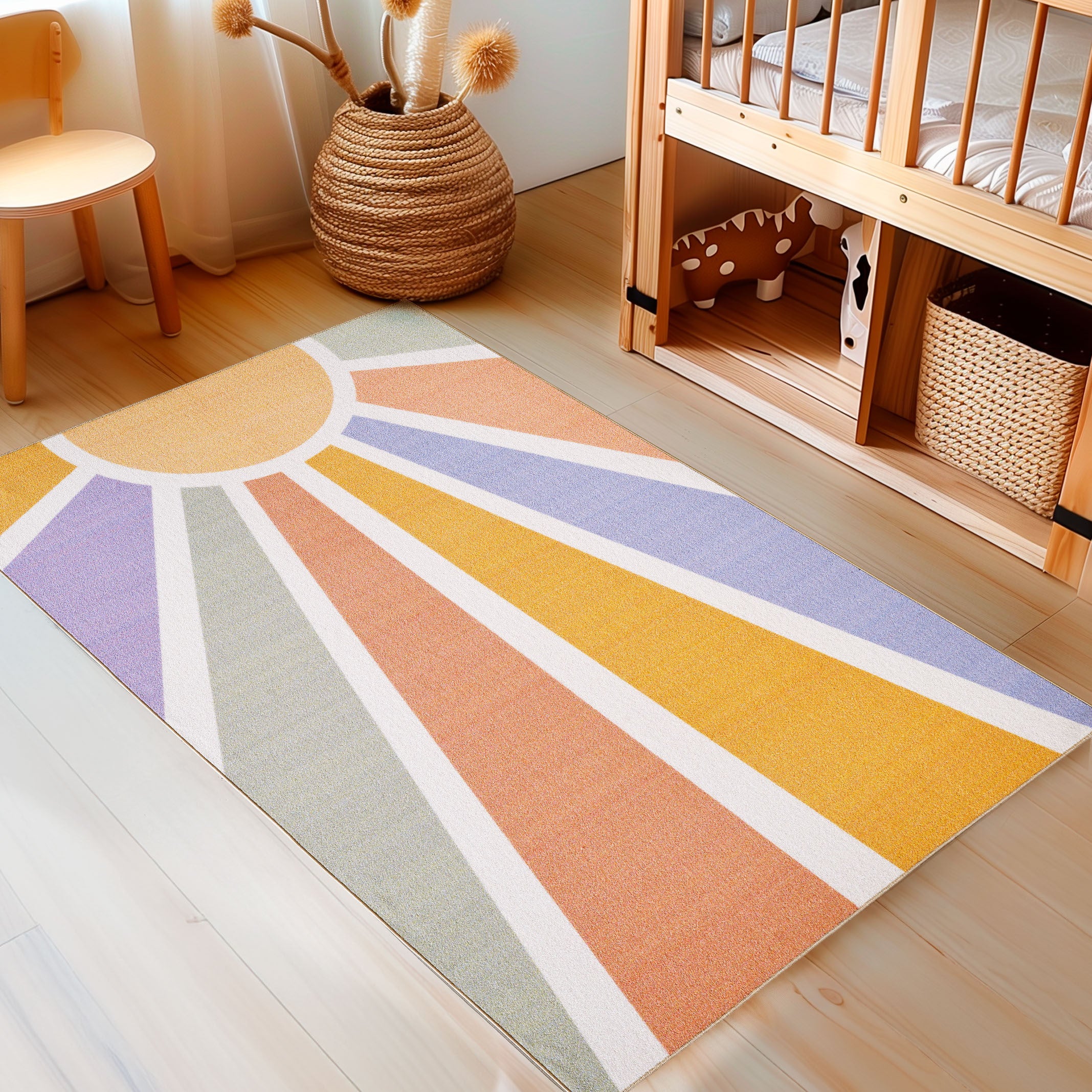 Kinderteppiche, Sonnenstrahlen, Farbe Multi, Teppich für Kinderzimmer, Rücken aus Latex