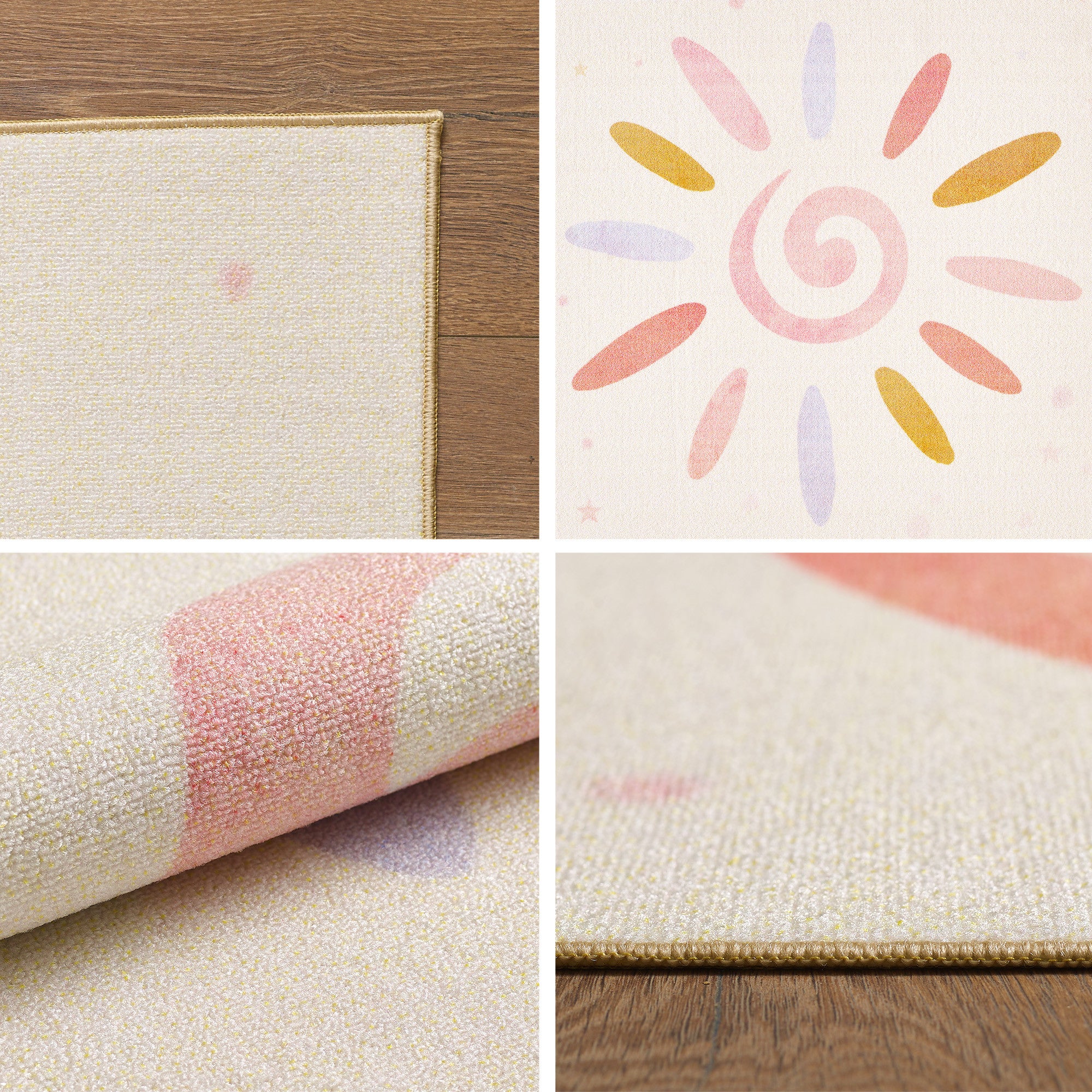 Kinderteppiche, Floral-Sonne, Farbe Creme, Teppich für Kinderzimmer, Rücken aus Latex - Image 3