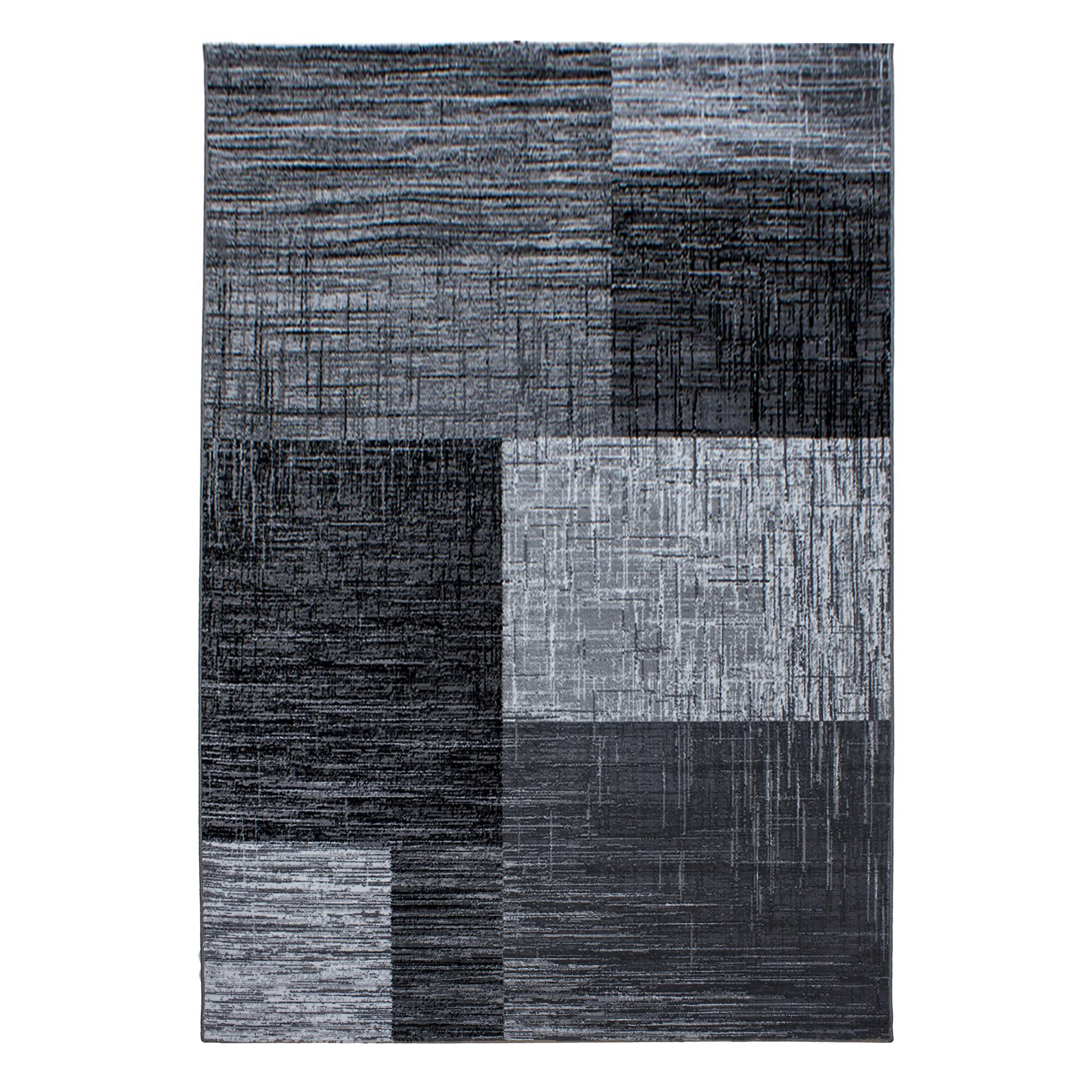 Plus Abstrakt Karierter Kurzflorteppich in Grau-Schwarz - Image 2
