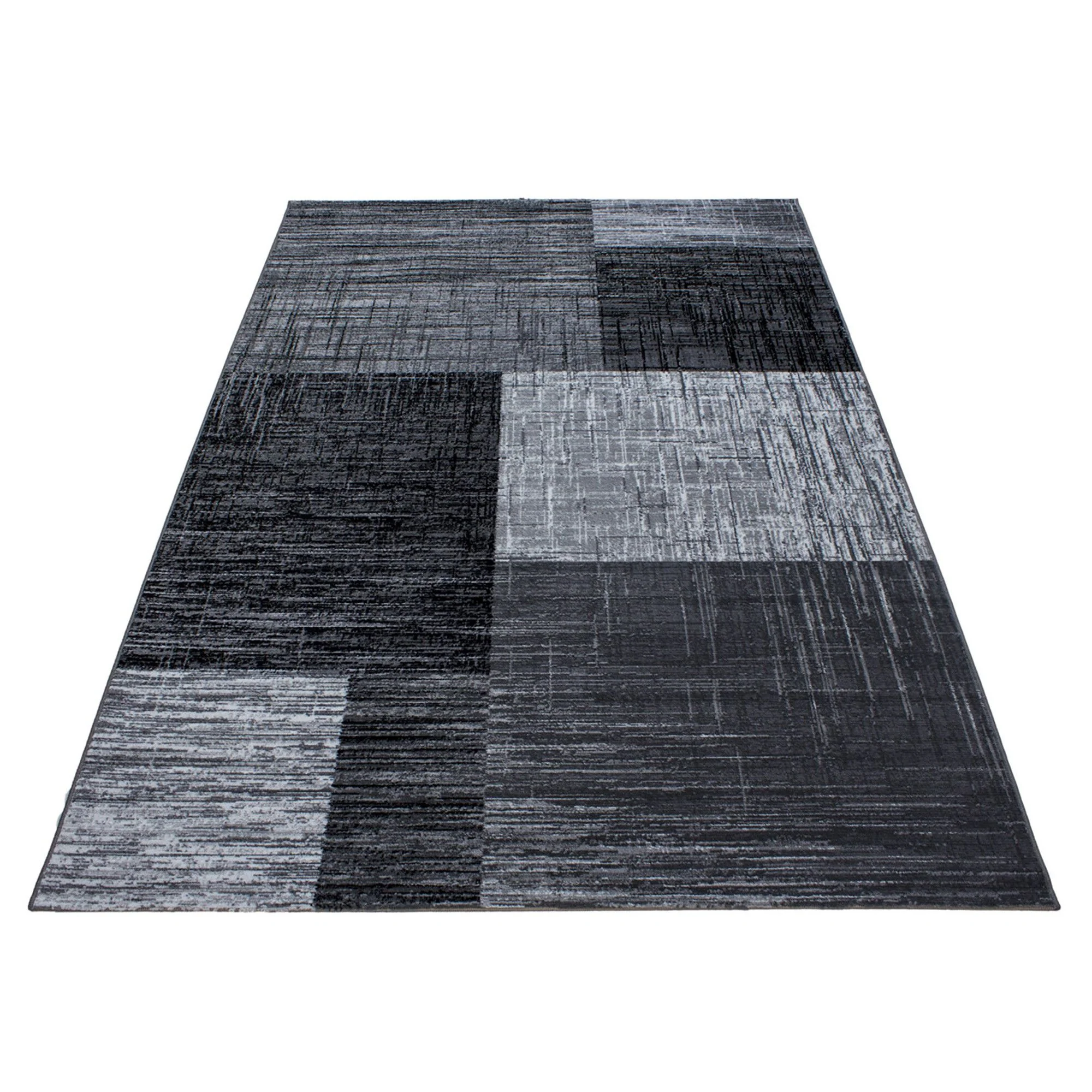 Plus Abstrakt Karierter Kurzflorteppich in Grau-Schwarz - Image 3