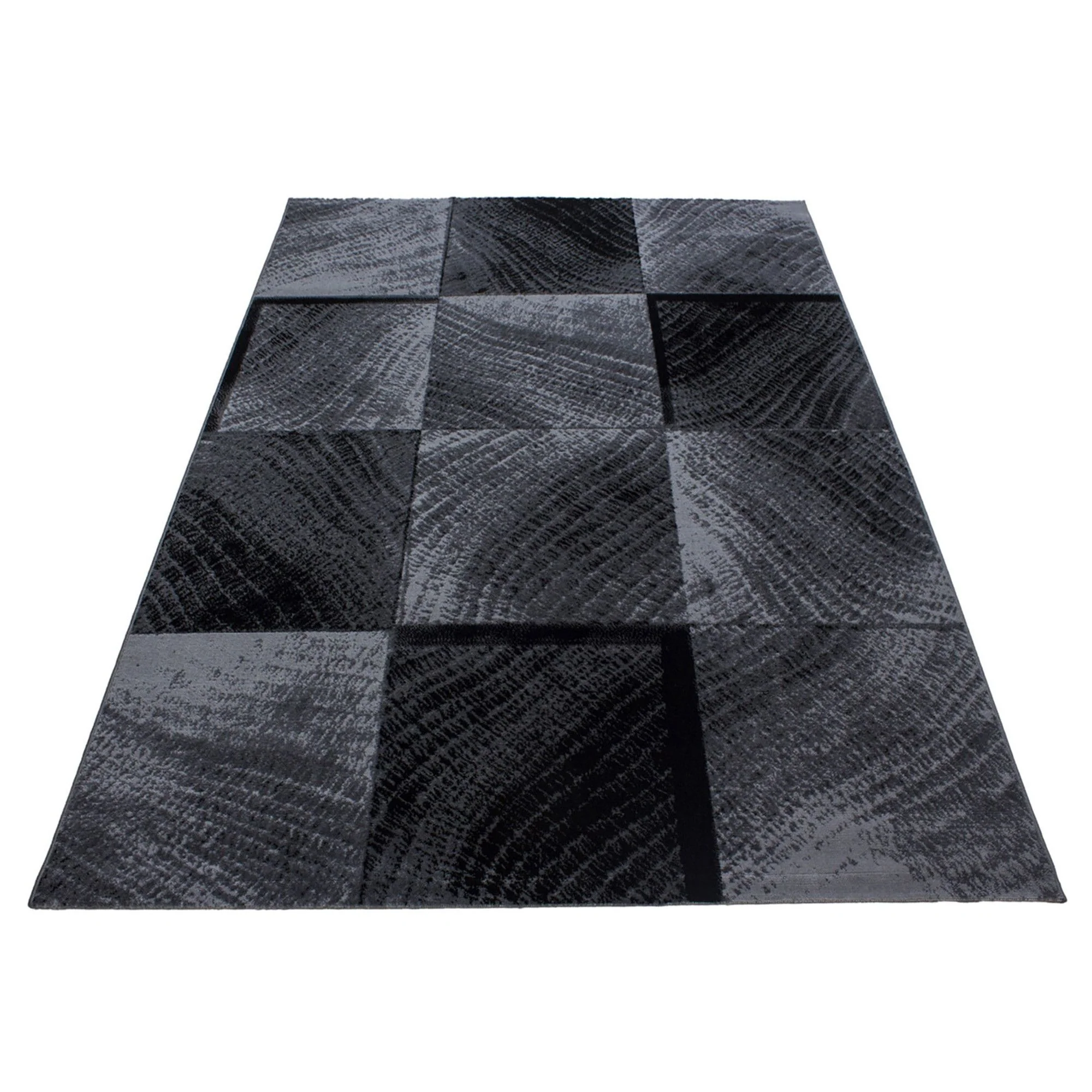 Plus Karierter Kurzflorteppich in Schwarz mit Grautönen - Image 3