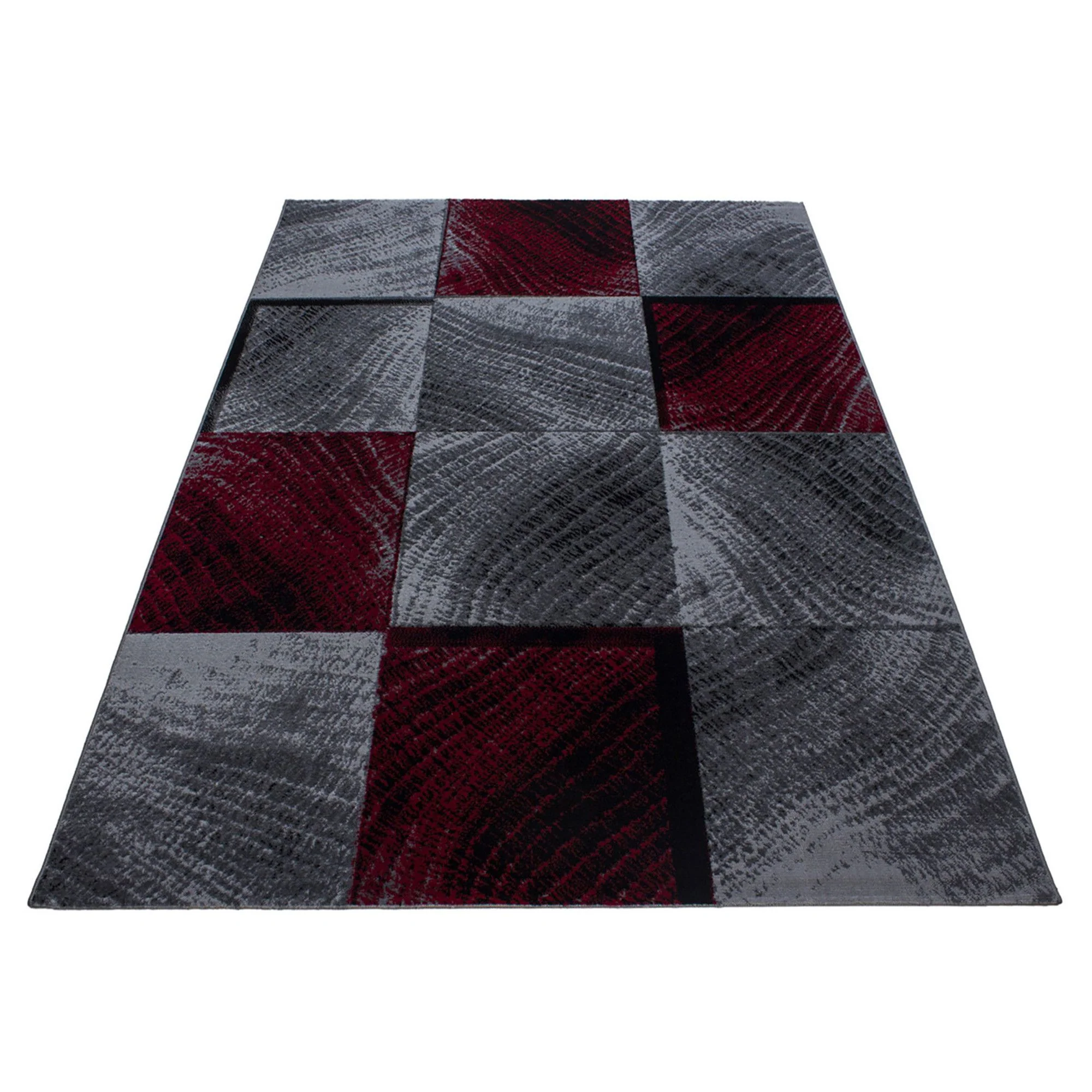Plus Kurzflorteppich Rot-Grau – Geometrisch Kariert - Image 3