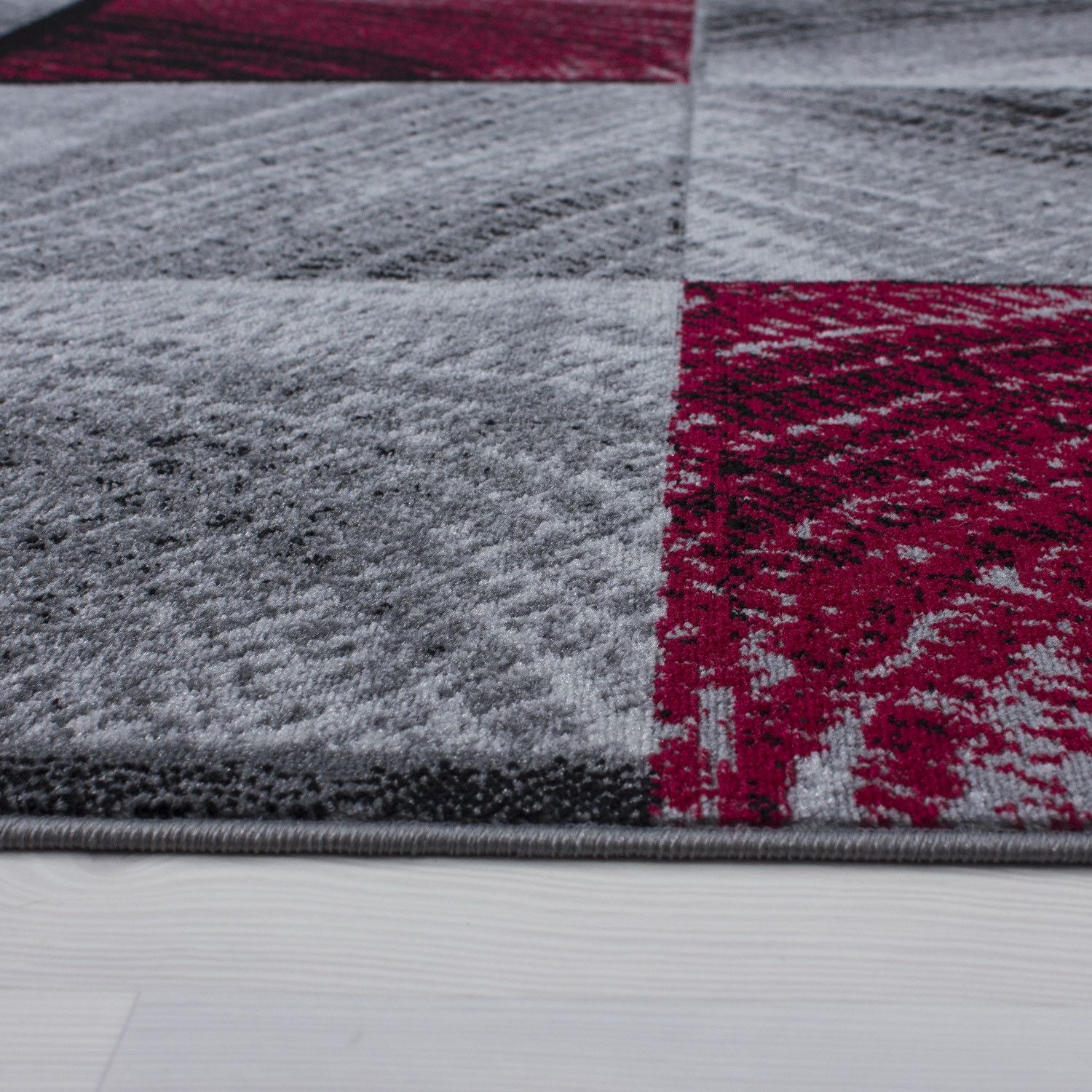 Plus Kurzflorteppich Rot-Grau – Geometrisch Kariert - Image 4