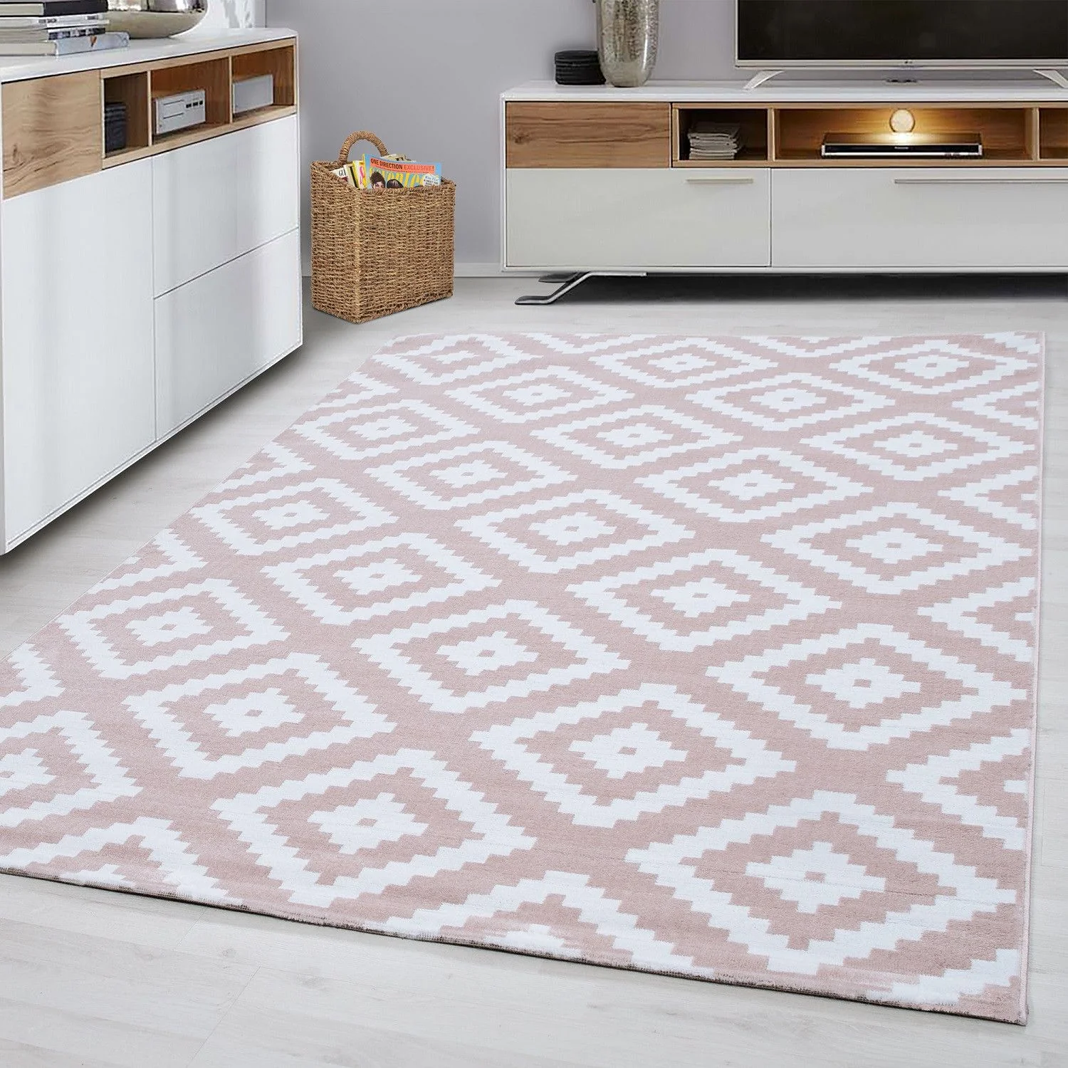 Plus Geometrischer Kurzflorteppich in Pink