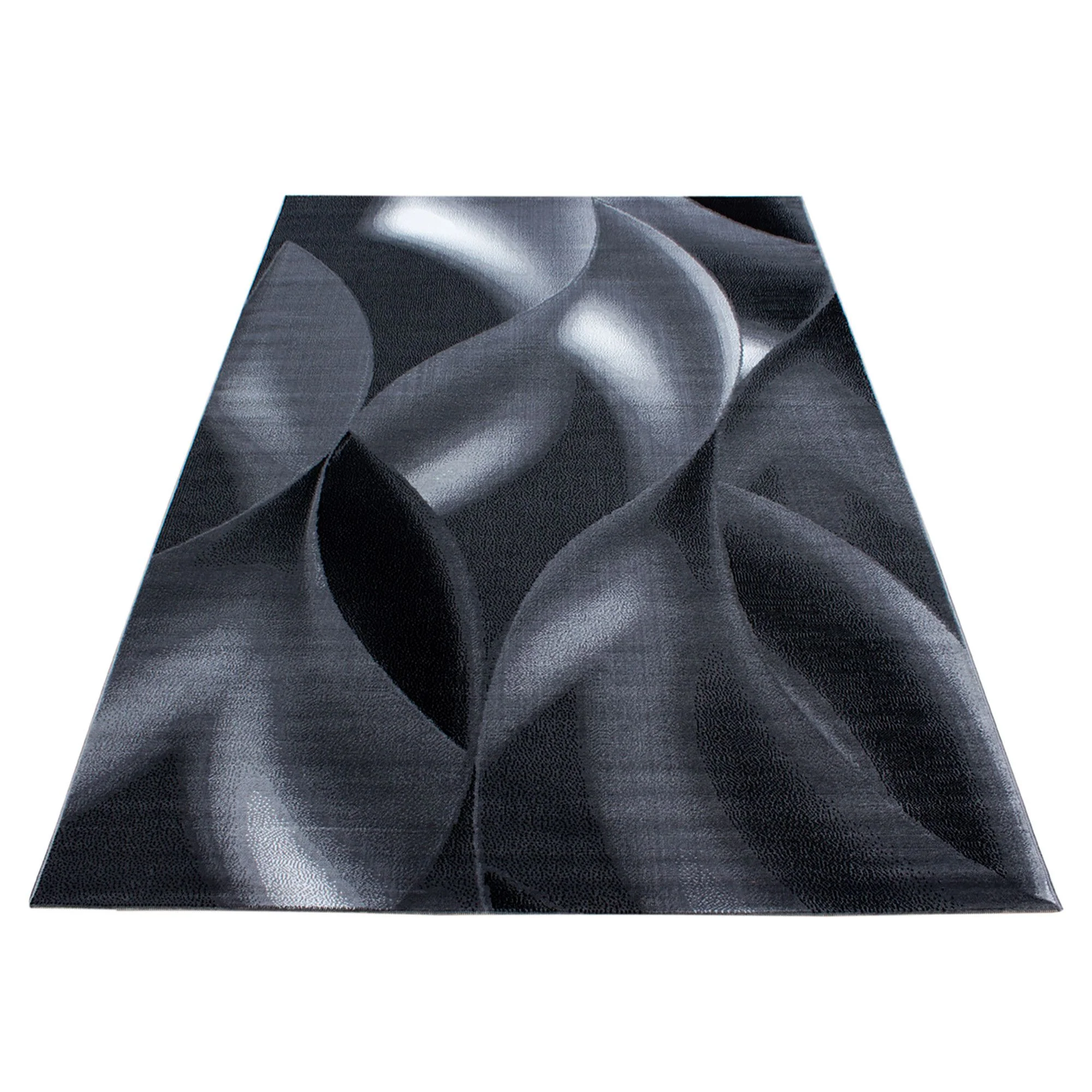 Plus Abstrakter Kurzflorteppich in Schwarz mit Wellen - Image 3