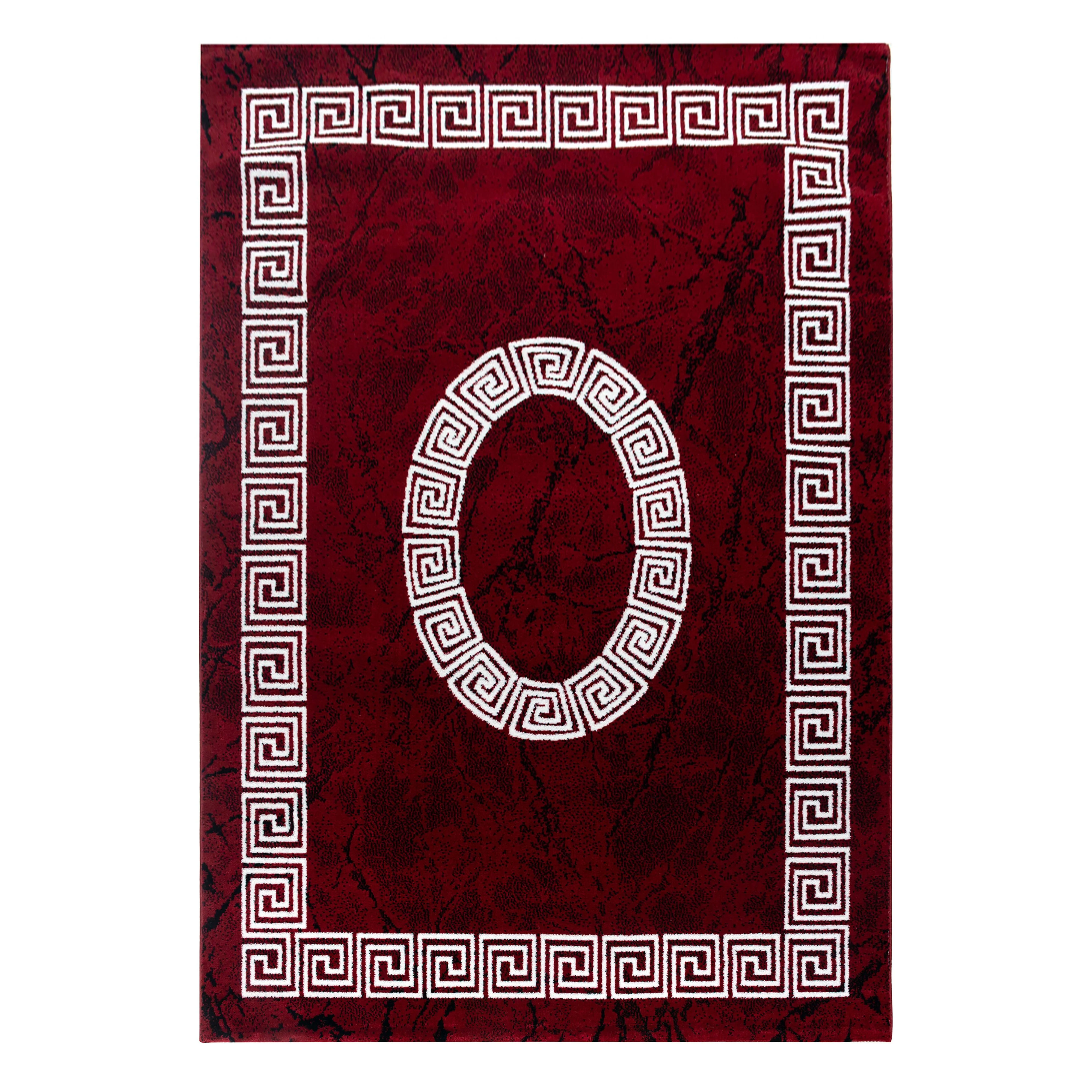 Plus Kurzflorteppich Rot – Mäander mit Mittelmotiv - Image 2