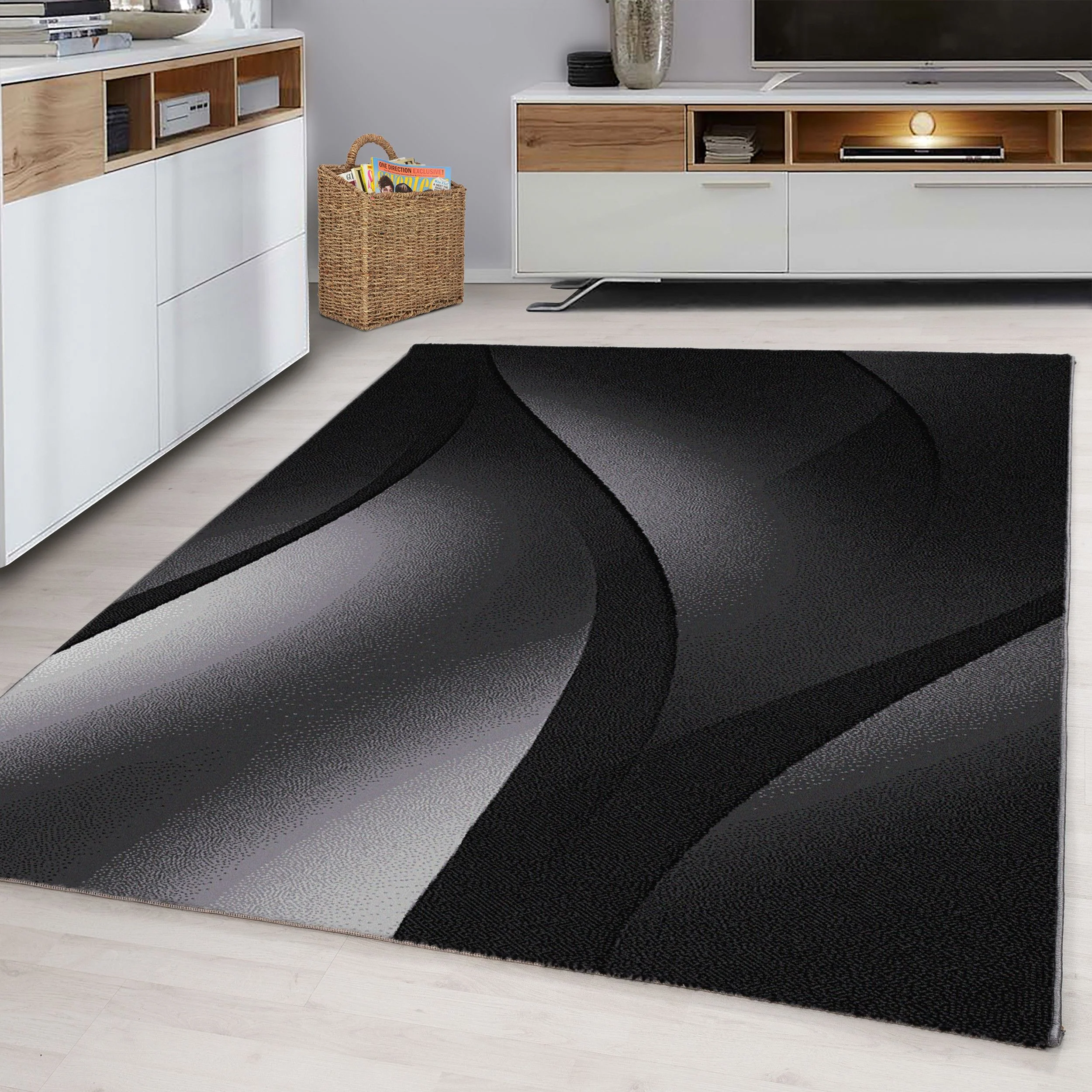 Plus Kurzflorteppich in Schwarz mit Ombre-Effekt