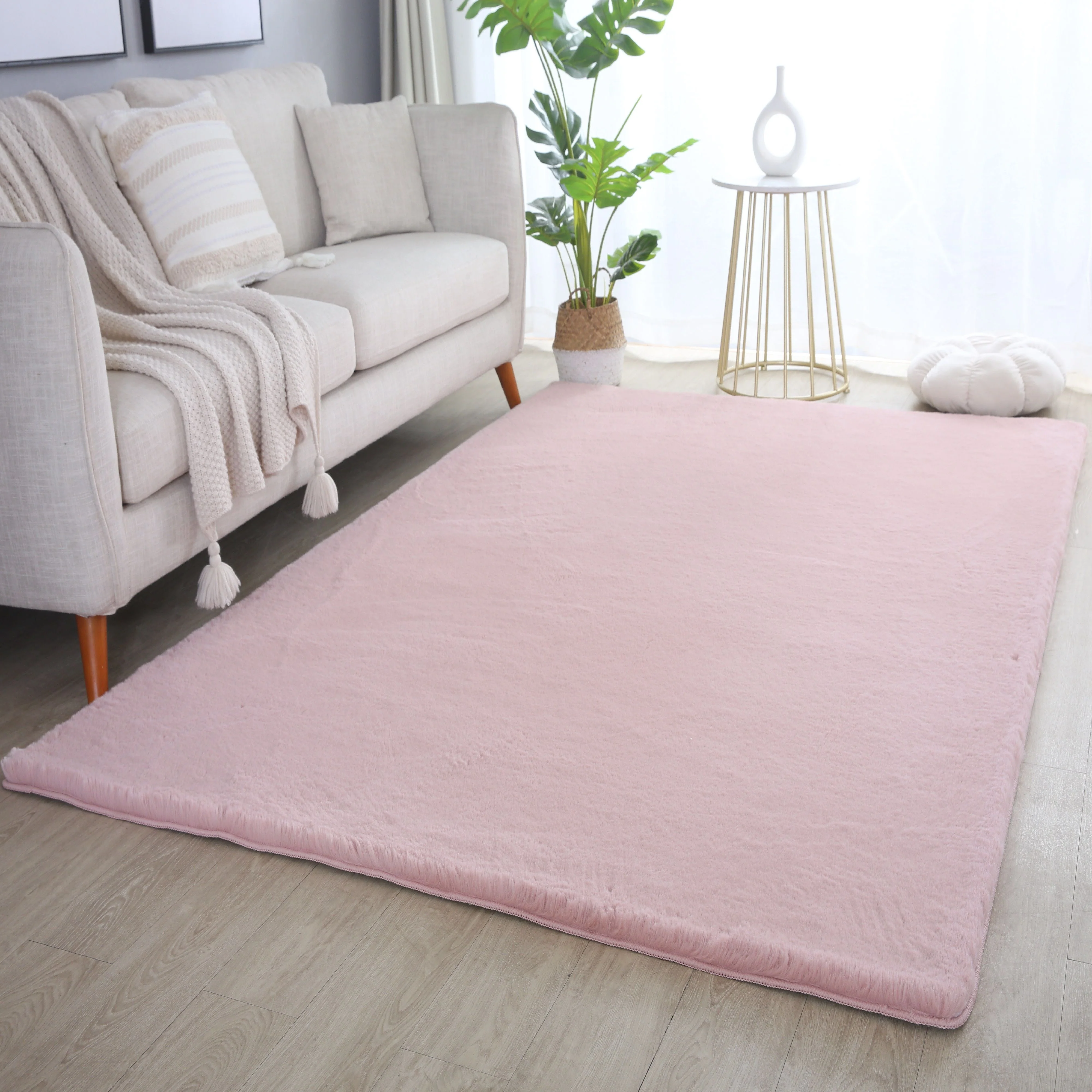 Pouffy Hochflorteppiche Rosa – Unicolor