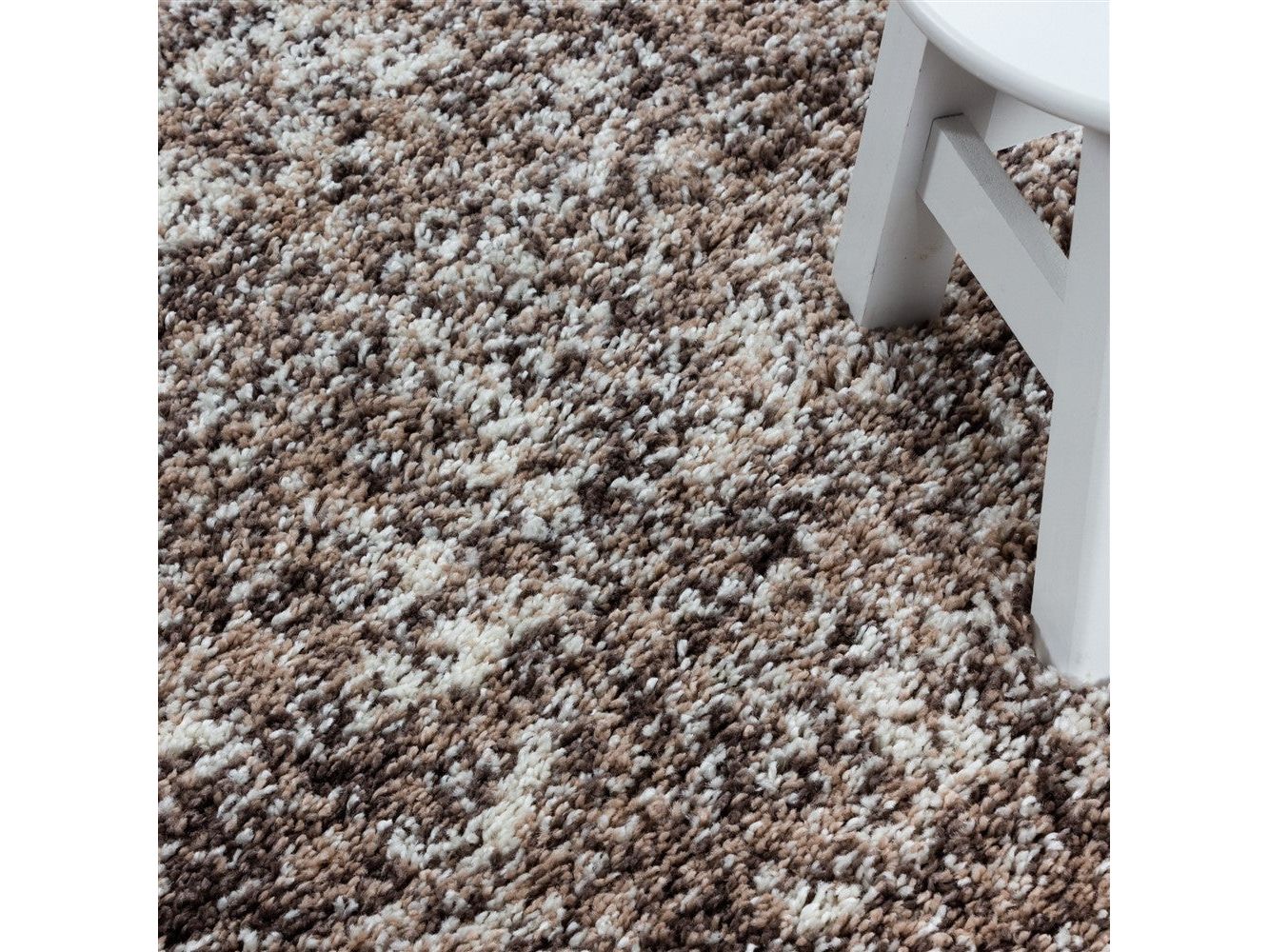 Shaggy Teppich Hochwertig Hochflor Wohnzimmer Beige Taupe Creme Meliert - Image 3