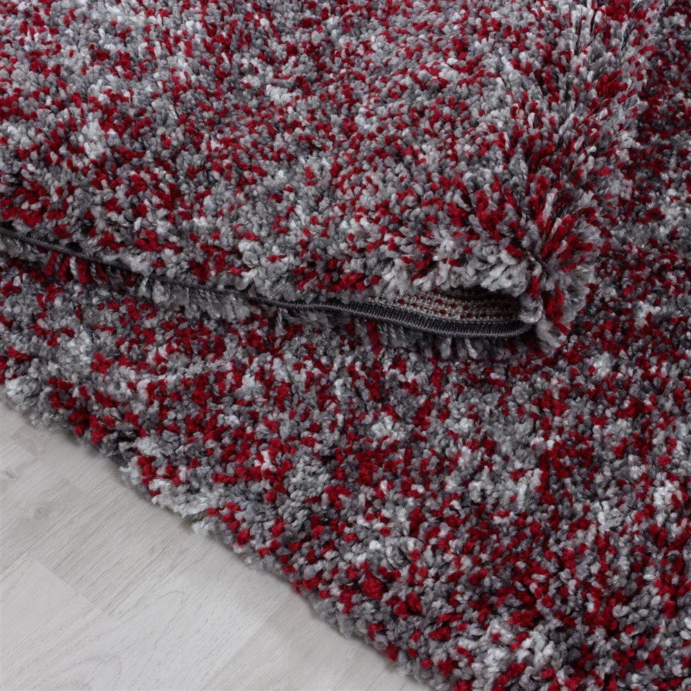 Shaggy Teppich Hochwertig Hochflor Wohnzimmer Rot Grau Creme Meliert - Image 4