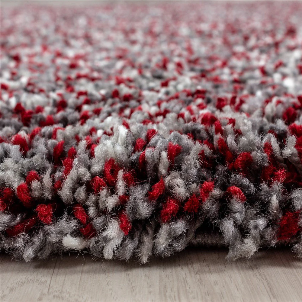 Shaggy Teppich Hochwertig Hochflor Wohnzimmer Rot Grau Creme Meliert - Image 5