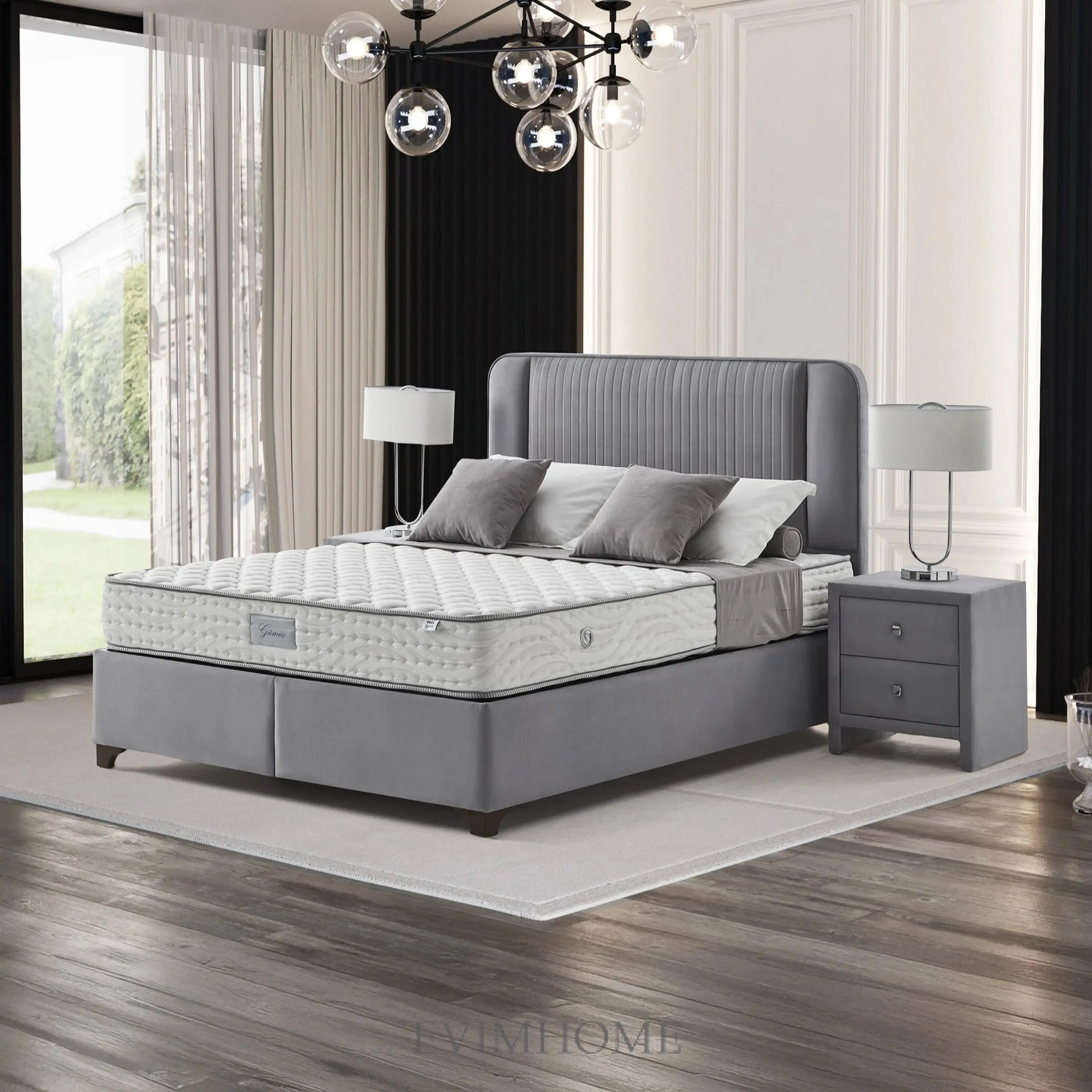 Silber Meridian Boxspringbett – Bonellfederkern & hygienischer Schlaf