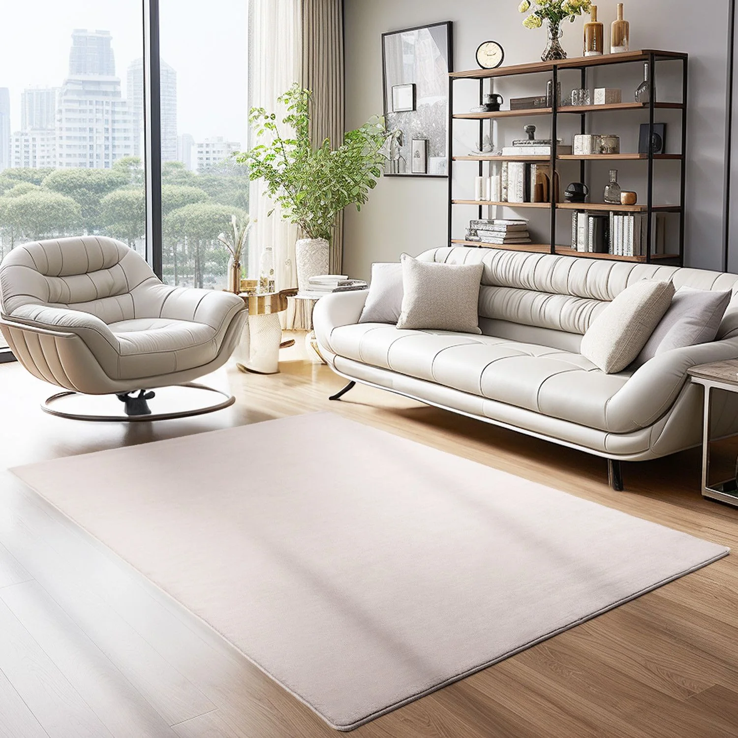 Sky Einfarbiger Kurzflorteppich in Beige mit Anti-Rutsch