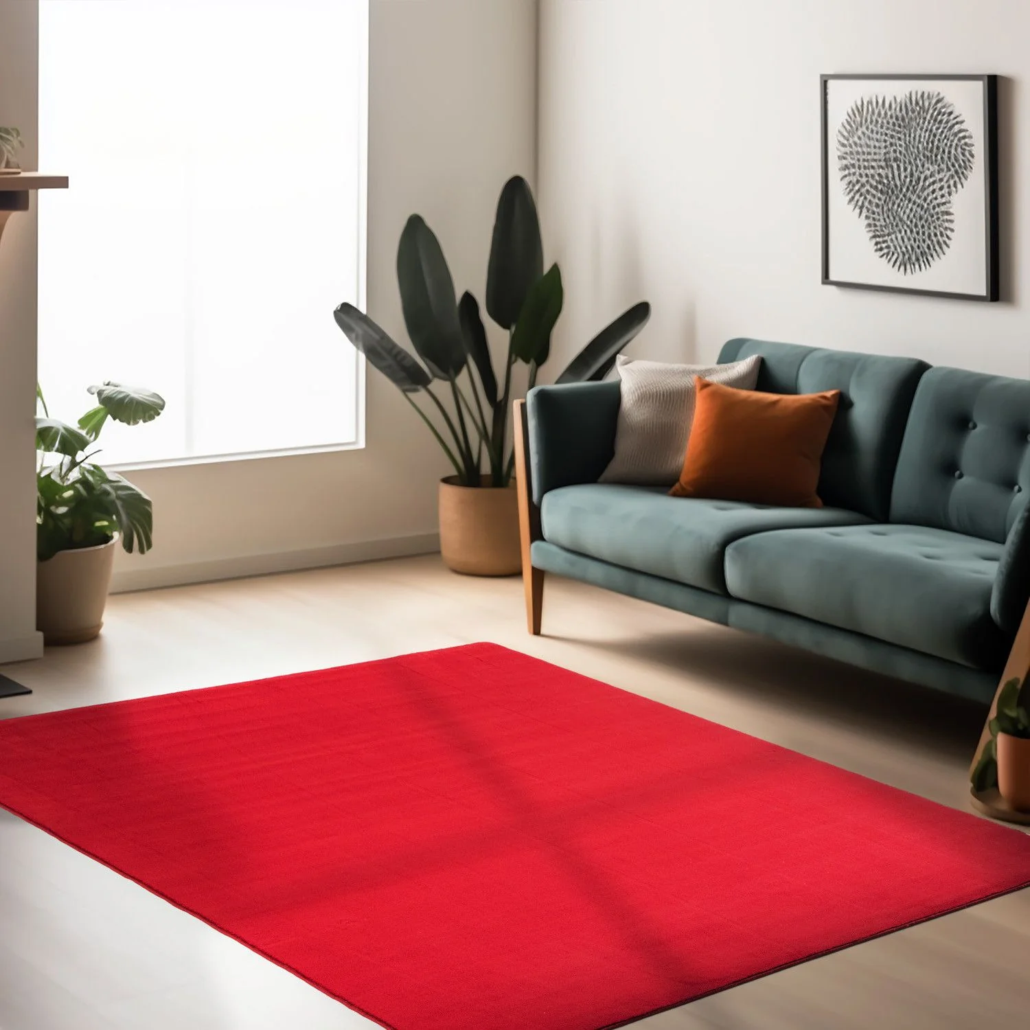 Sky Kurzflorteppich Rot – Unicolor, Anti-Rutsch