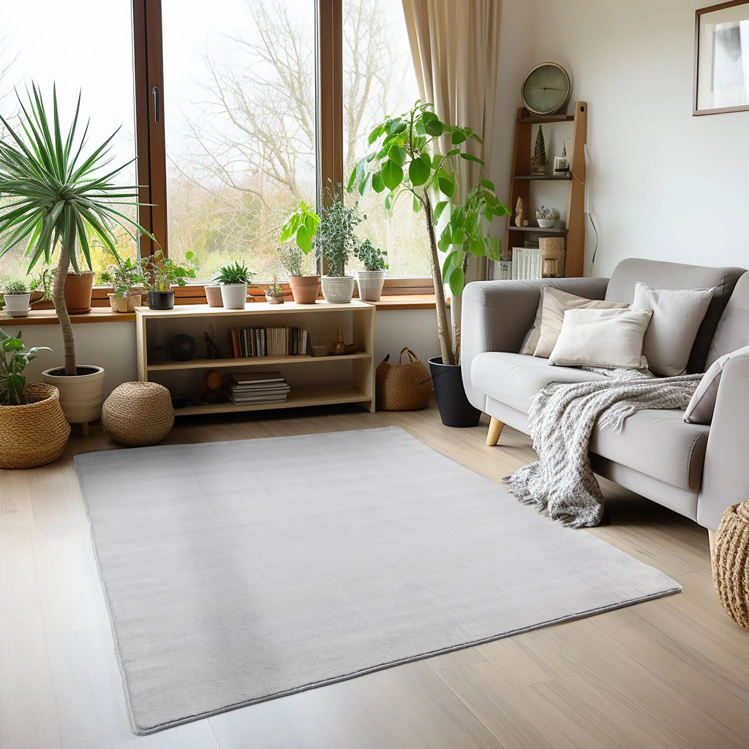 Kurzflorteppiche, Unicolor - Einfarbig, Farbe Silber, Teppich für Wohnzimmer, Rücken aus Anti-rutsch