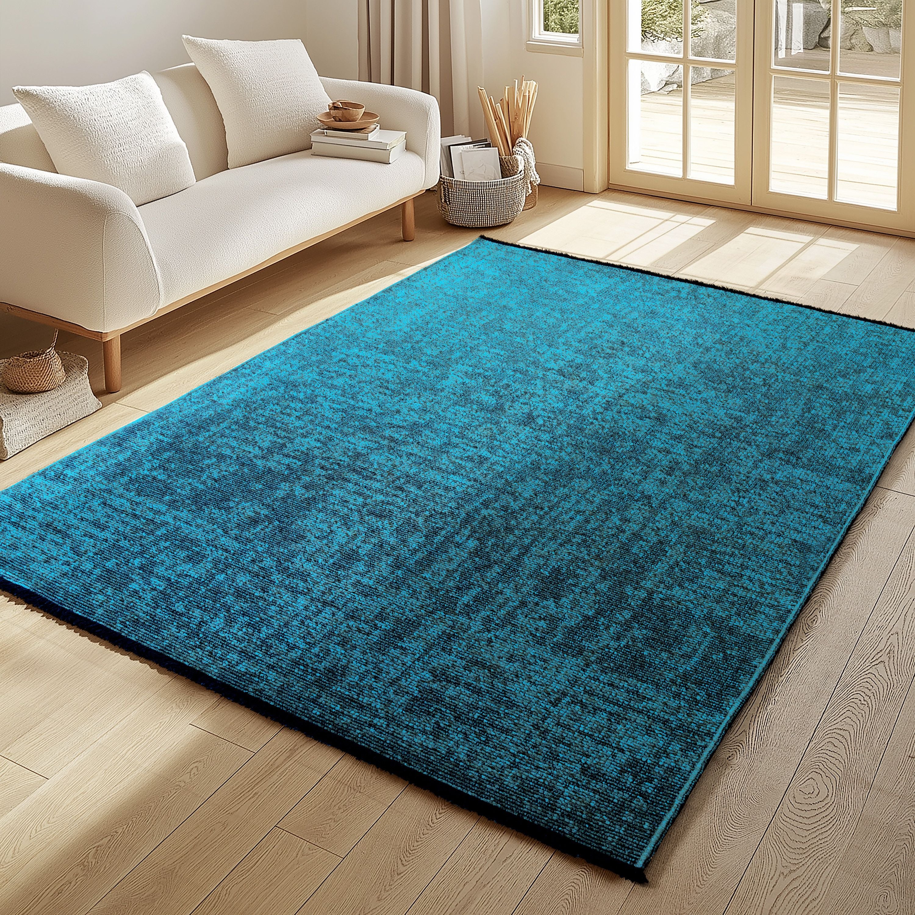 Baumwolle Chenille Teppich Läufer Blau 8x15 cm – Waschbar, Boho-Stil, Vintage Kelim, Kurzflor, Rutschfest & Weich, Einfarbig Meliert, Für Küche, Schlafzimmer & Flur - Image 6
