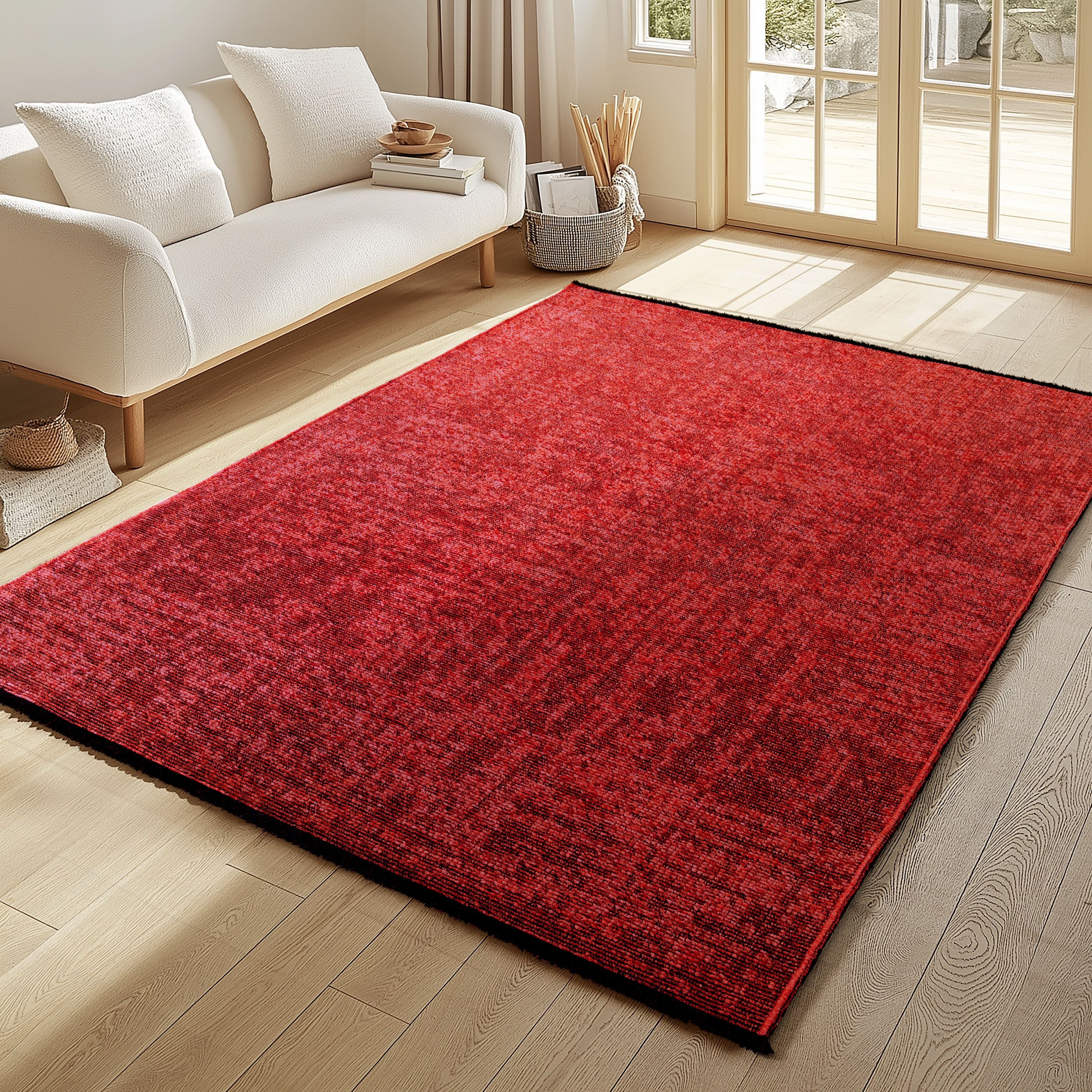 Baumwolle Chenille Teppich Läufer Rot 8x15 cm – Waschbar, Boho-Stil, Vintage Kelim, Kurzflor, Rutschfest & Weich, Einfarbig Meliert, Für Küche, Schlafzimmer & Flur - Image 6