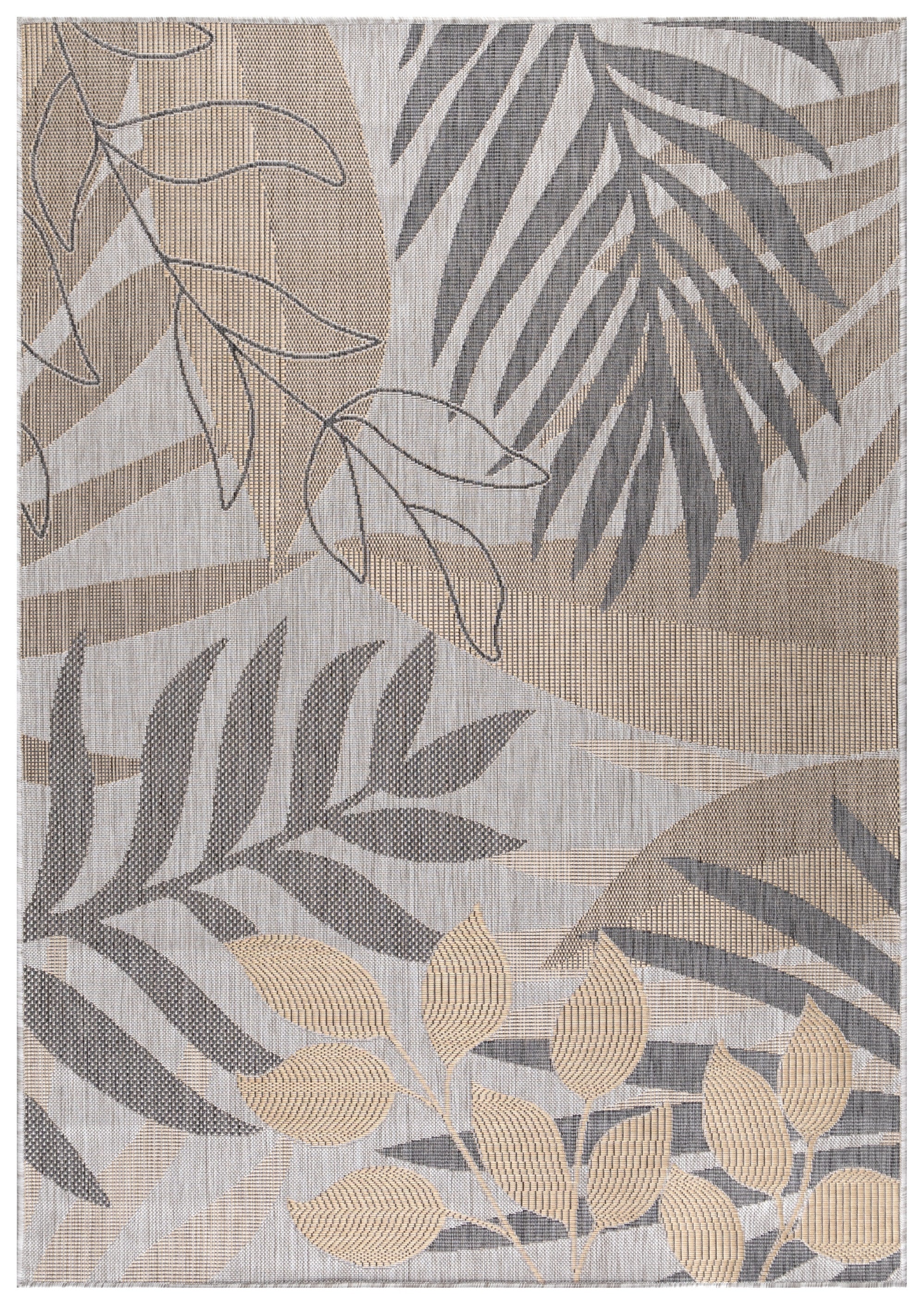 Sunny Outdoorteppich Beige | Blattdesign in Grau & Creme - Image 2