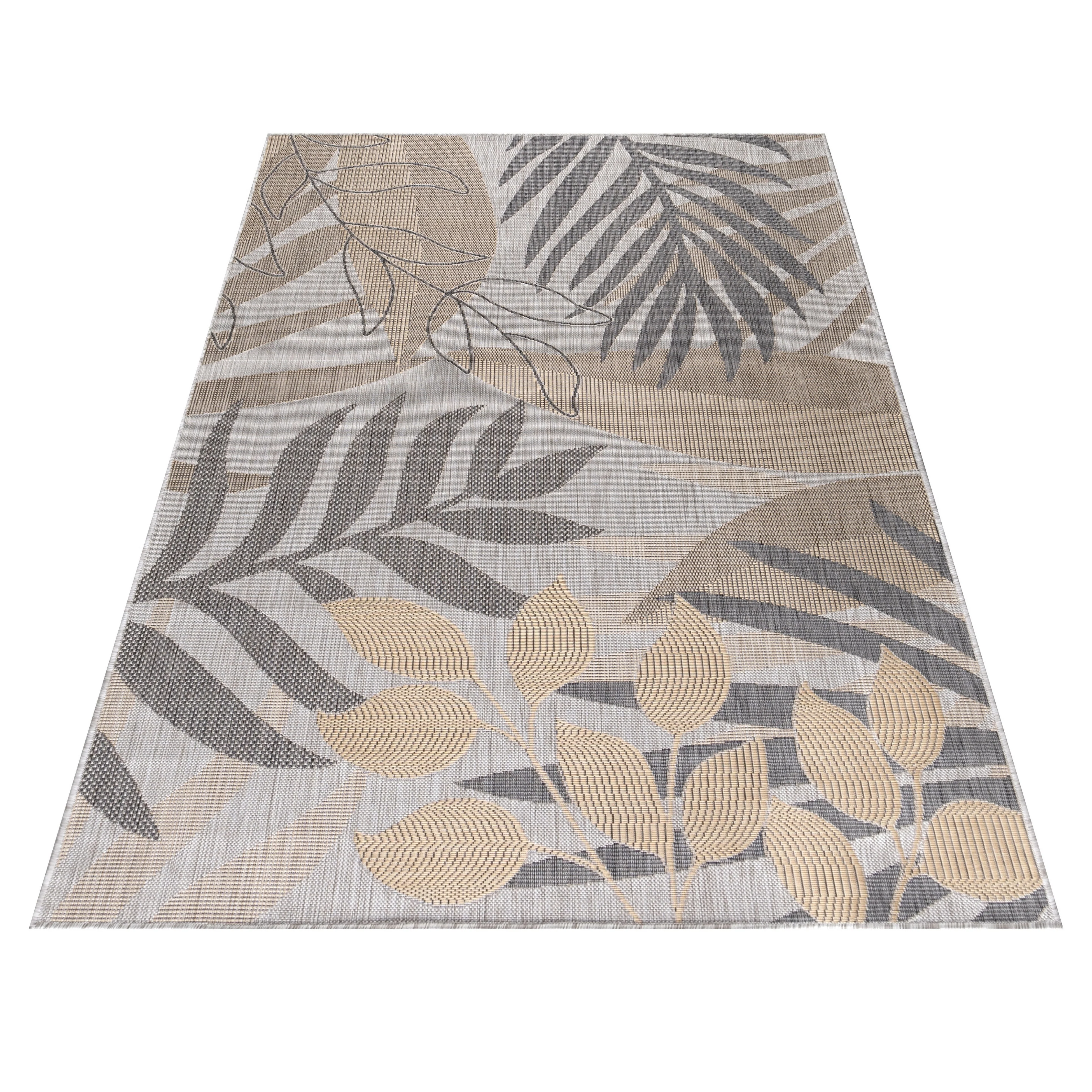 Sunny Outdoorteppich Beige | Blattdesign in Grau & Creme - Image 3