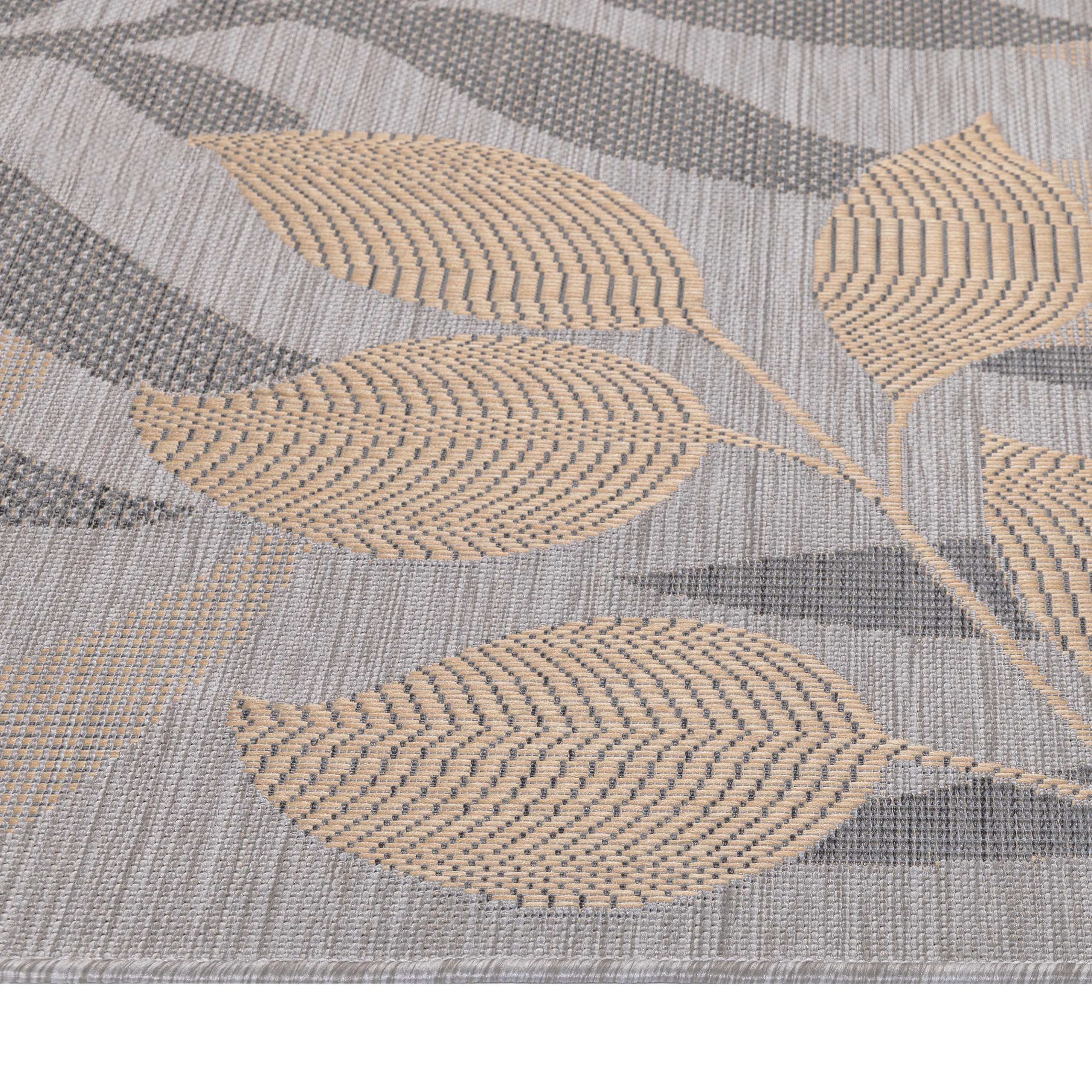 Sunny Outdoorteppich Beige | Blattdesign in Grau & Creme - Image 4