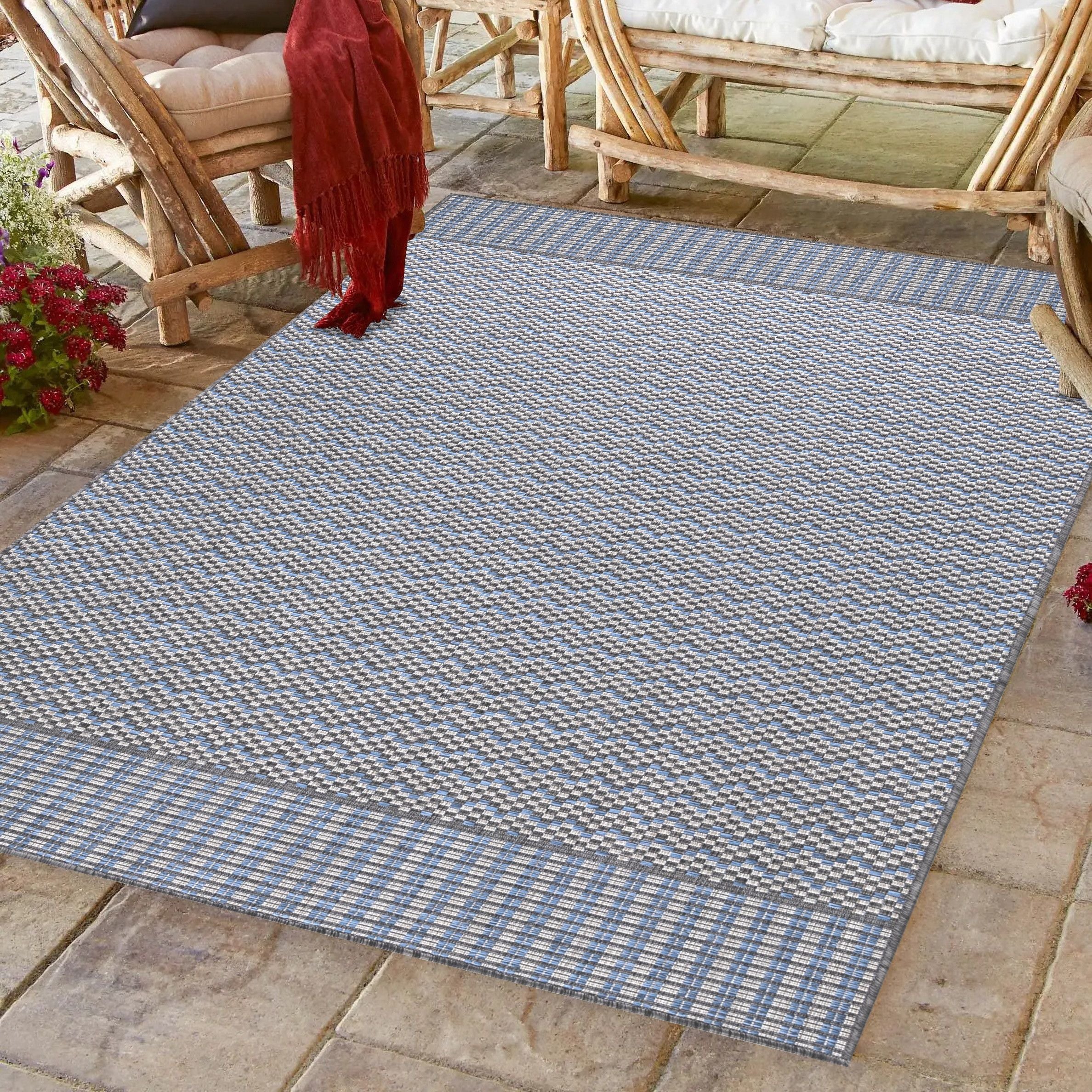 Outdoorteppiche, Vintage Design, Farbe Grau, Teppich für Terasse-Balkon-Küche, Rücken aus Polypropylen