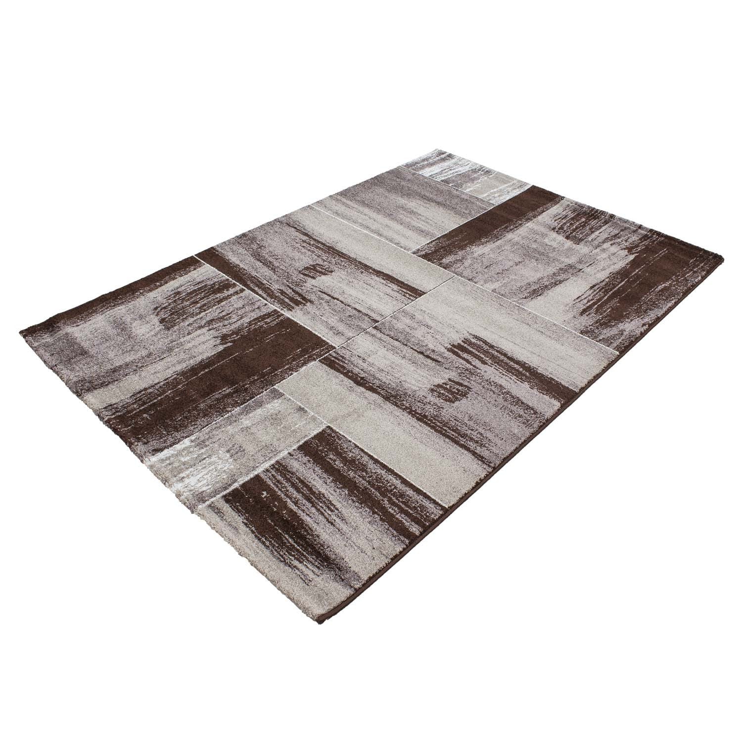 Teppich Modern Designer Abstract Karo Muster Meliert Braun Beige Weiss - Image 4