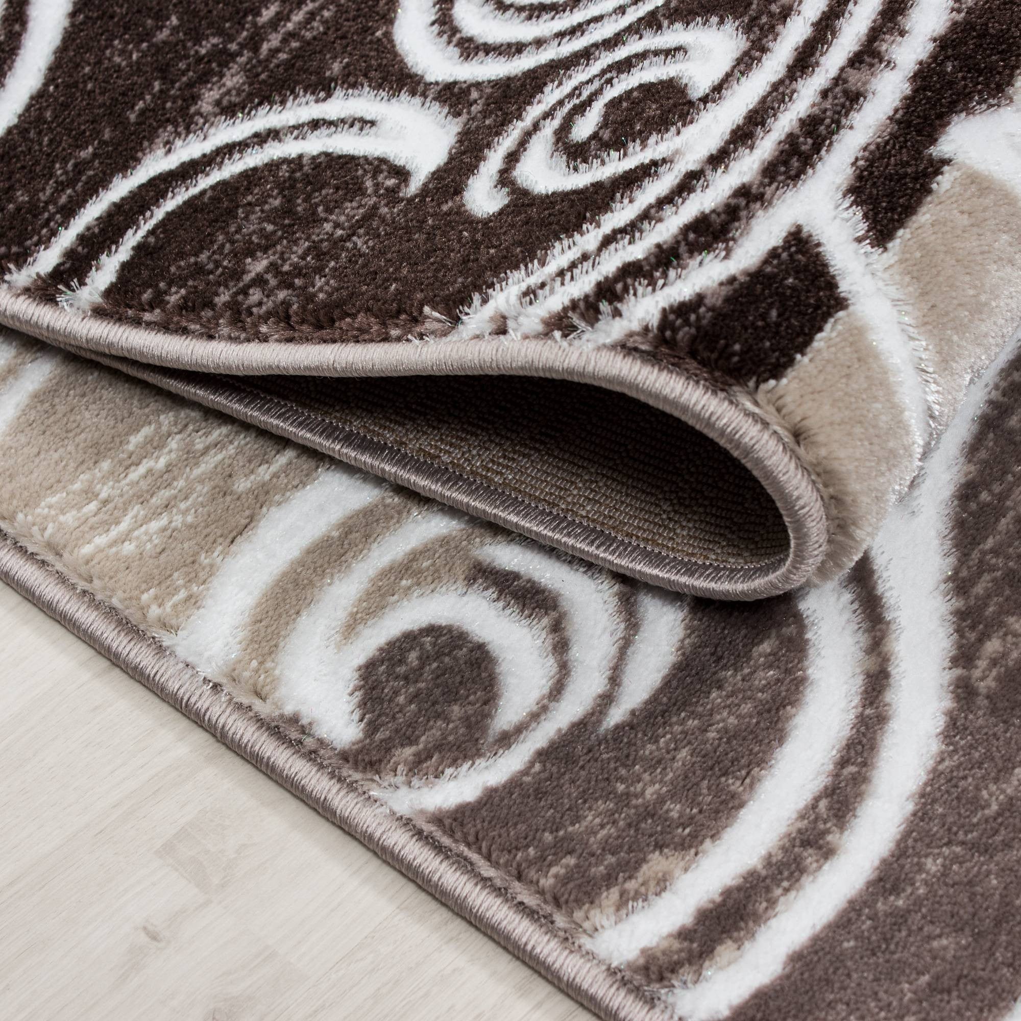 Teppich Modern Designer Barock mit Kariert Muster Meliert Braun Beige Creme - Image 4
