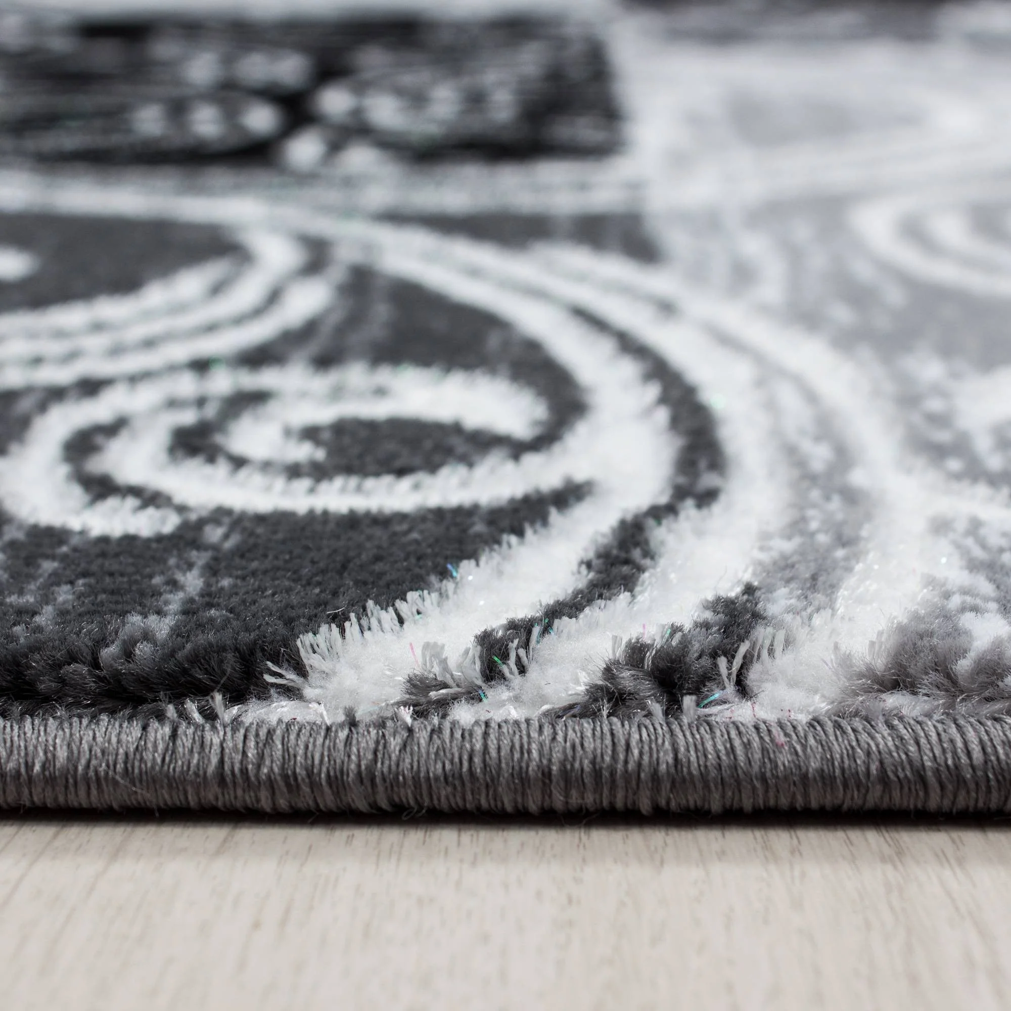 Teppich Modern Designer Barock mit Kariert Muster Meliert Schwarz Grau Weiß - Image 2
