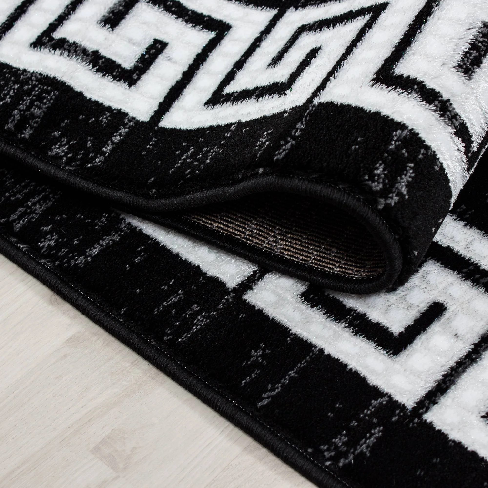 Teppich Modern Designer Wohnzimmer Bordüre Versace Muster Meliert Schwarz Weiss - Image 4