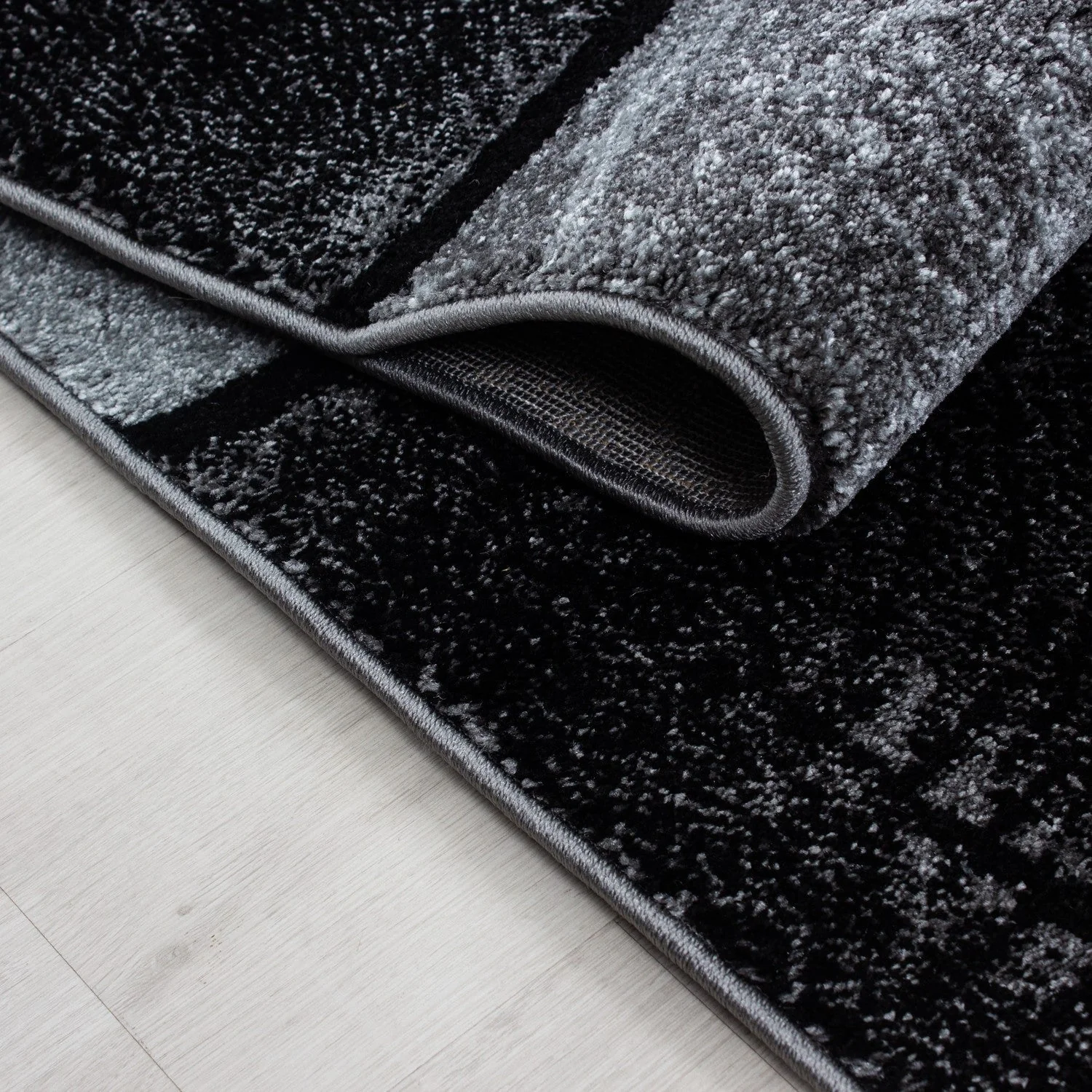 Teppich Modern Designer Wohnzimmer Geometrisch Karo Muster Meliert Schwarz Grau - Image 3