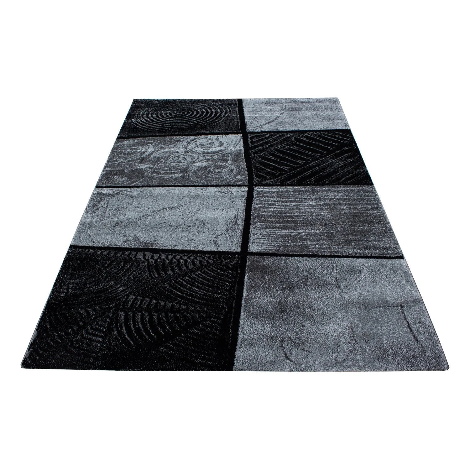 Teppich Modern Designer Wohnzimmer Geometrisch Karo Muster Meliert Schwarz Grau - Image 5