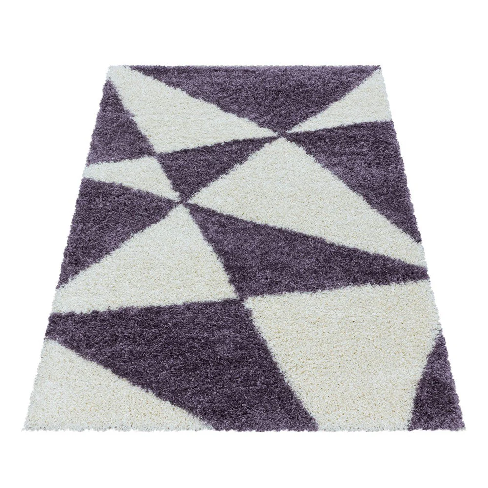Hochflor Teppich Lila – Abstraktes Dreieck Design - Image 2