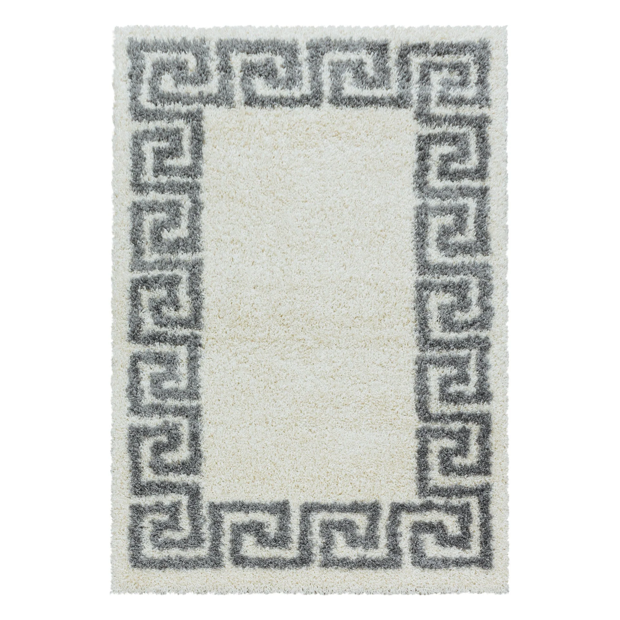 Beiger Hochflor Teppich | Antikes Muster, graue Bordüre - Image 2