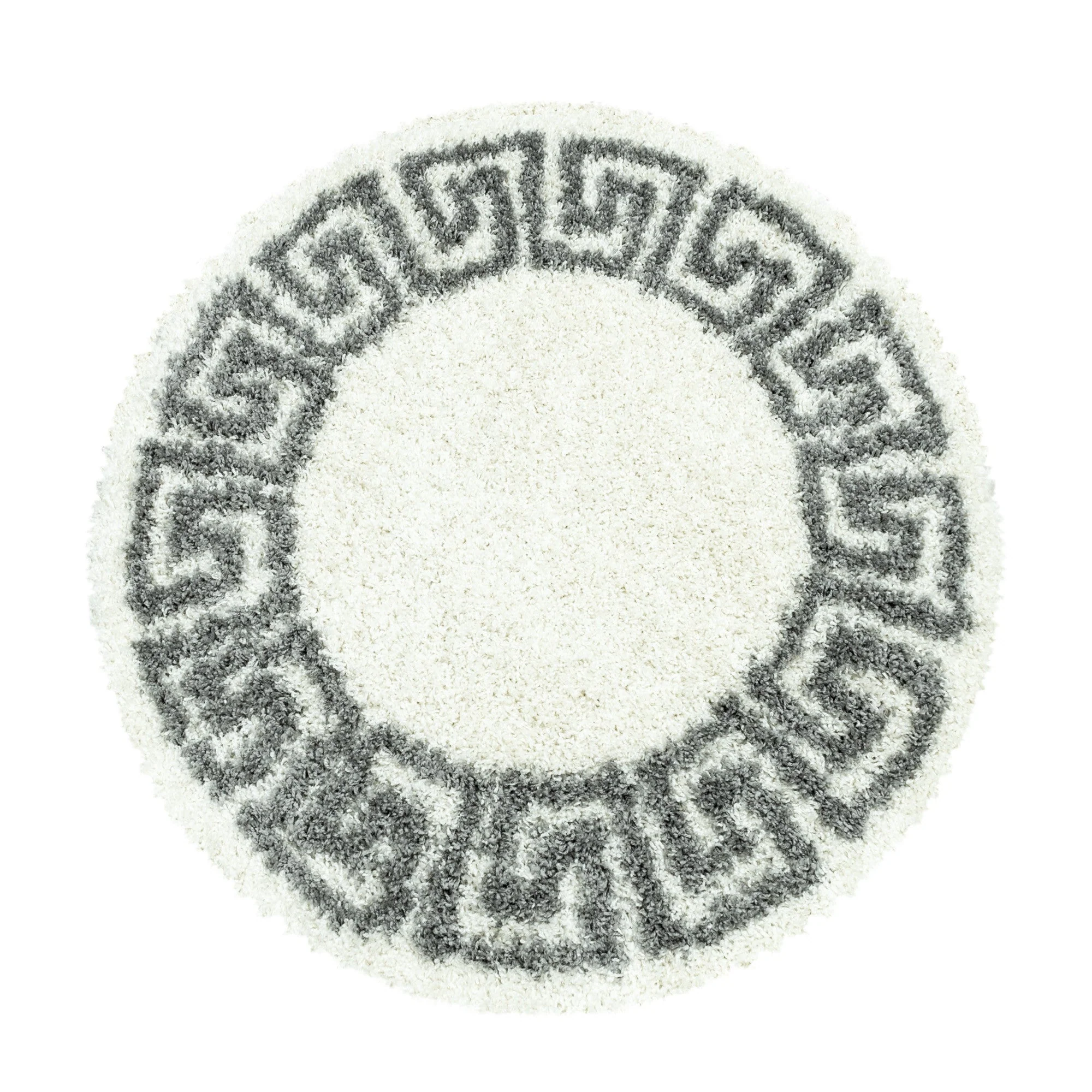 Beiger Hochflor Teppich | Antikes Muster, graue Bordüre - Image 4