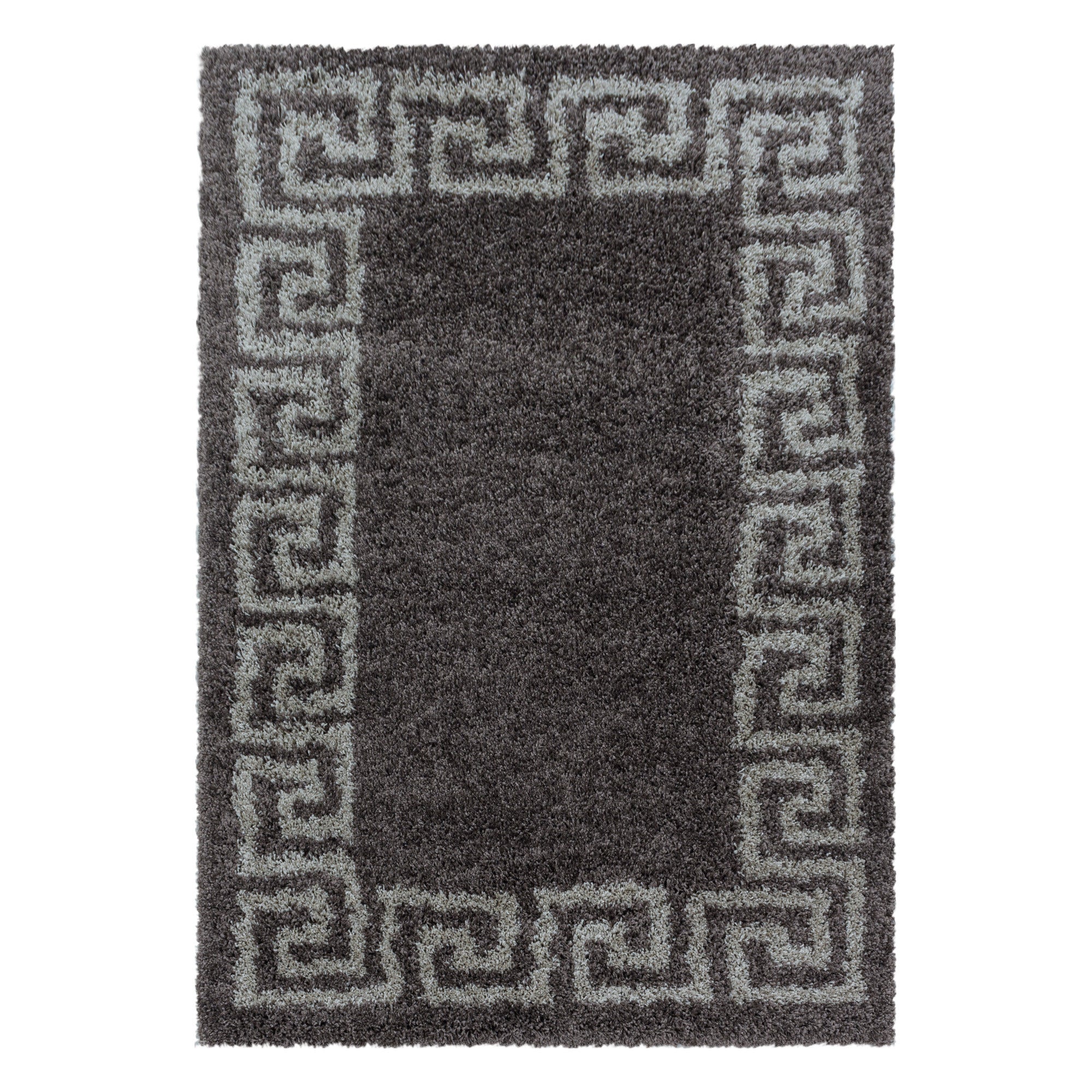 Brauner Hochflor Teppich | Antikes Muster, creme Bordüre - Image 2