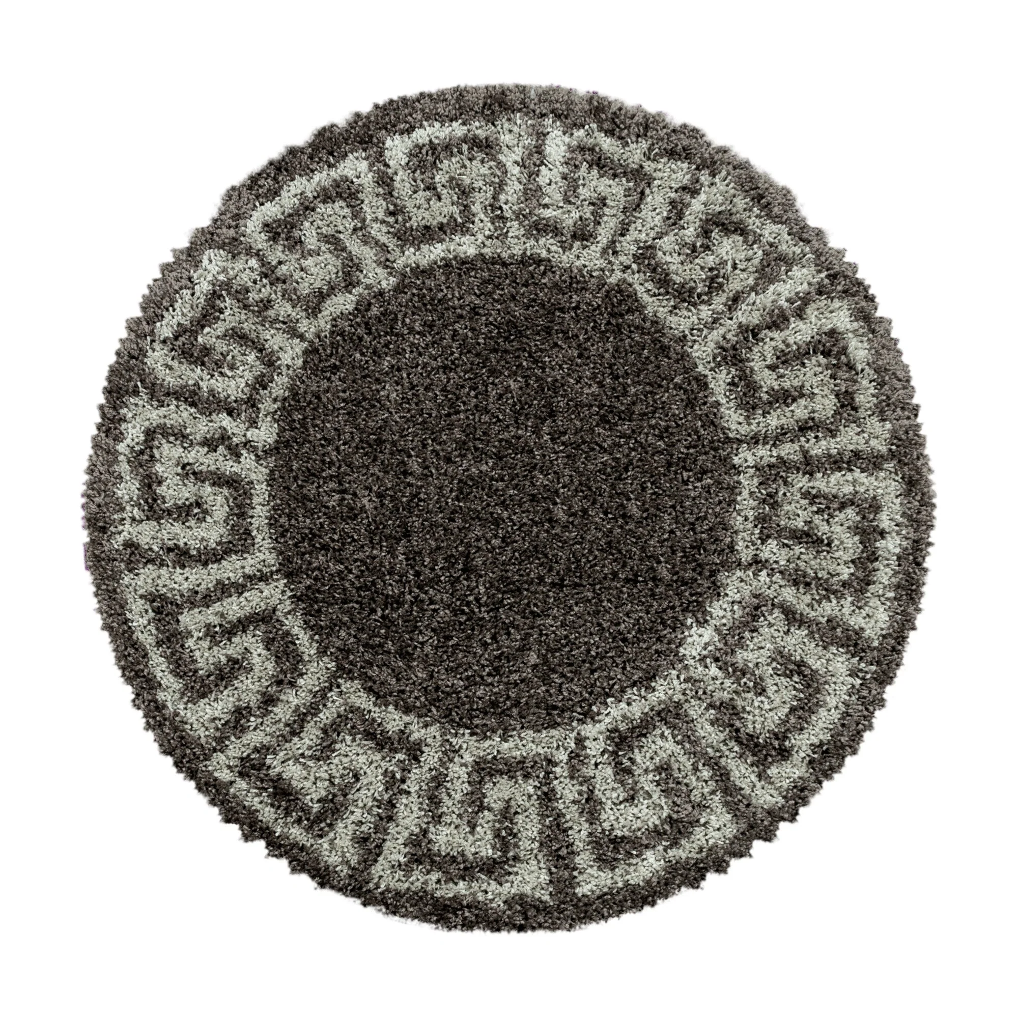 Brauner Hochflor Teppich | Antikes Muster, creme Bordüre - Image 4