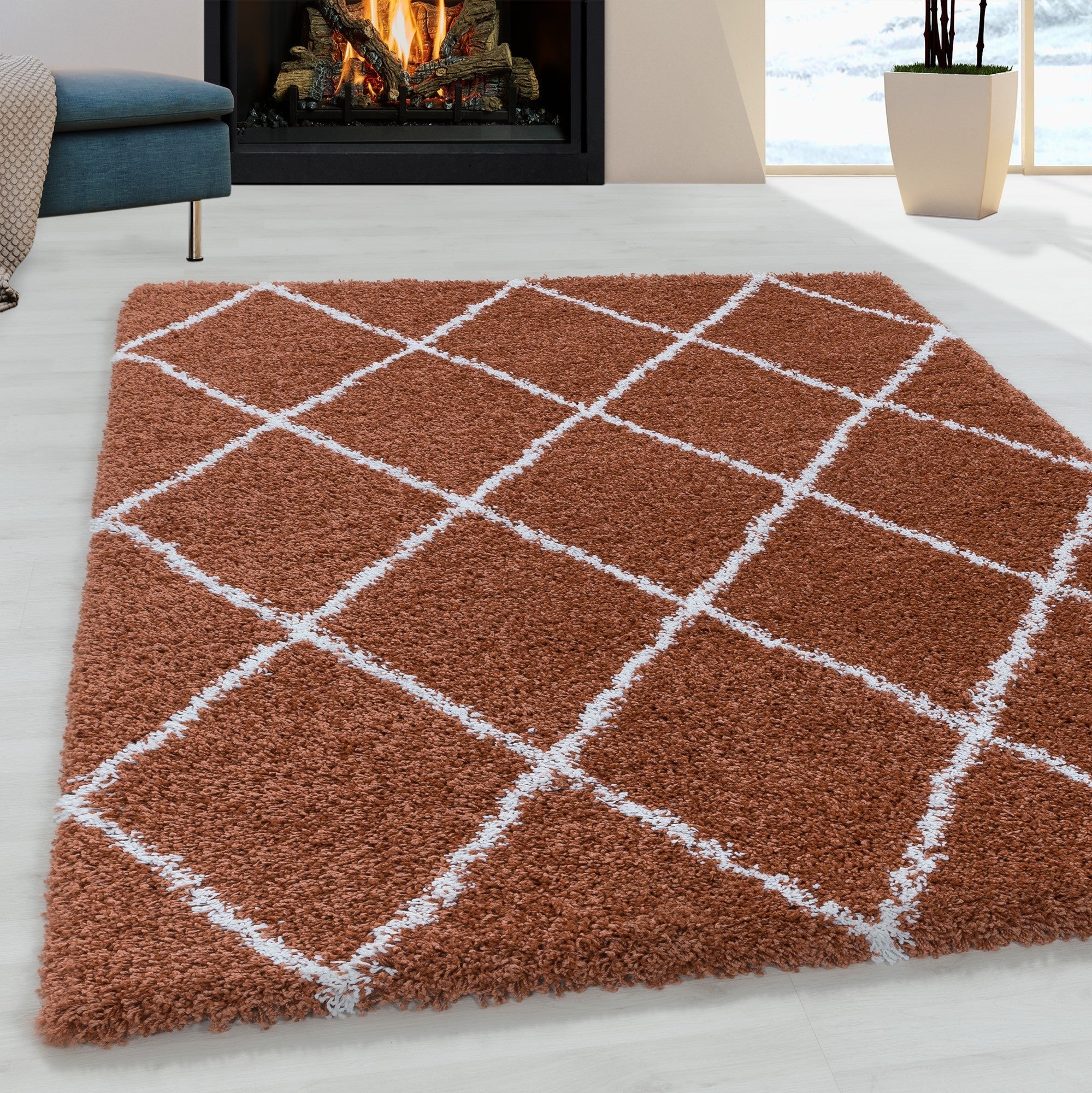 Hochflor Teppich Terra | Weiches Rautenmuster