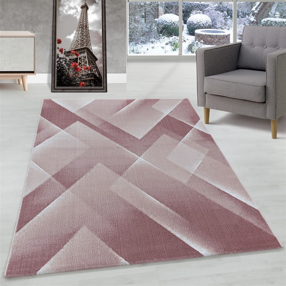Kurzflor Teppich Pink | 3D Dreiecksmuster