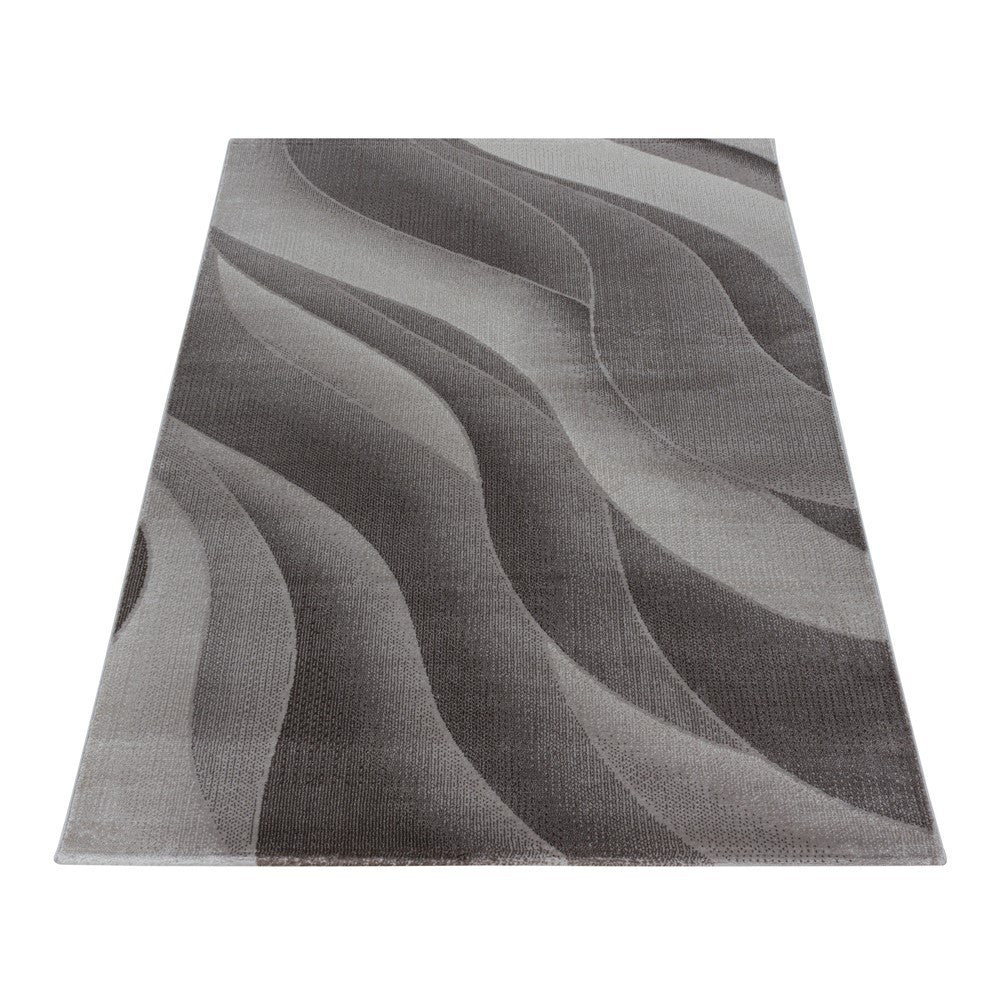 Kurzflor Teppich Braun | 3D Wellenmuster - Image 2