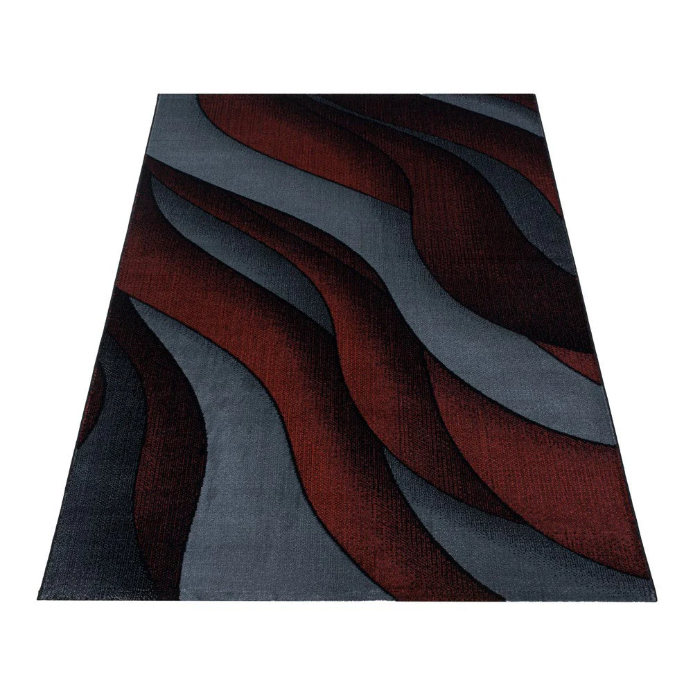 Kurzflor Teppich Rot-Grau | 3D Wellenmuster - Image 2