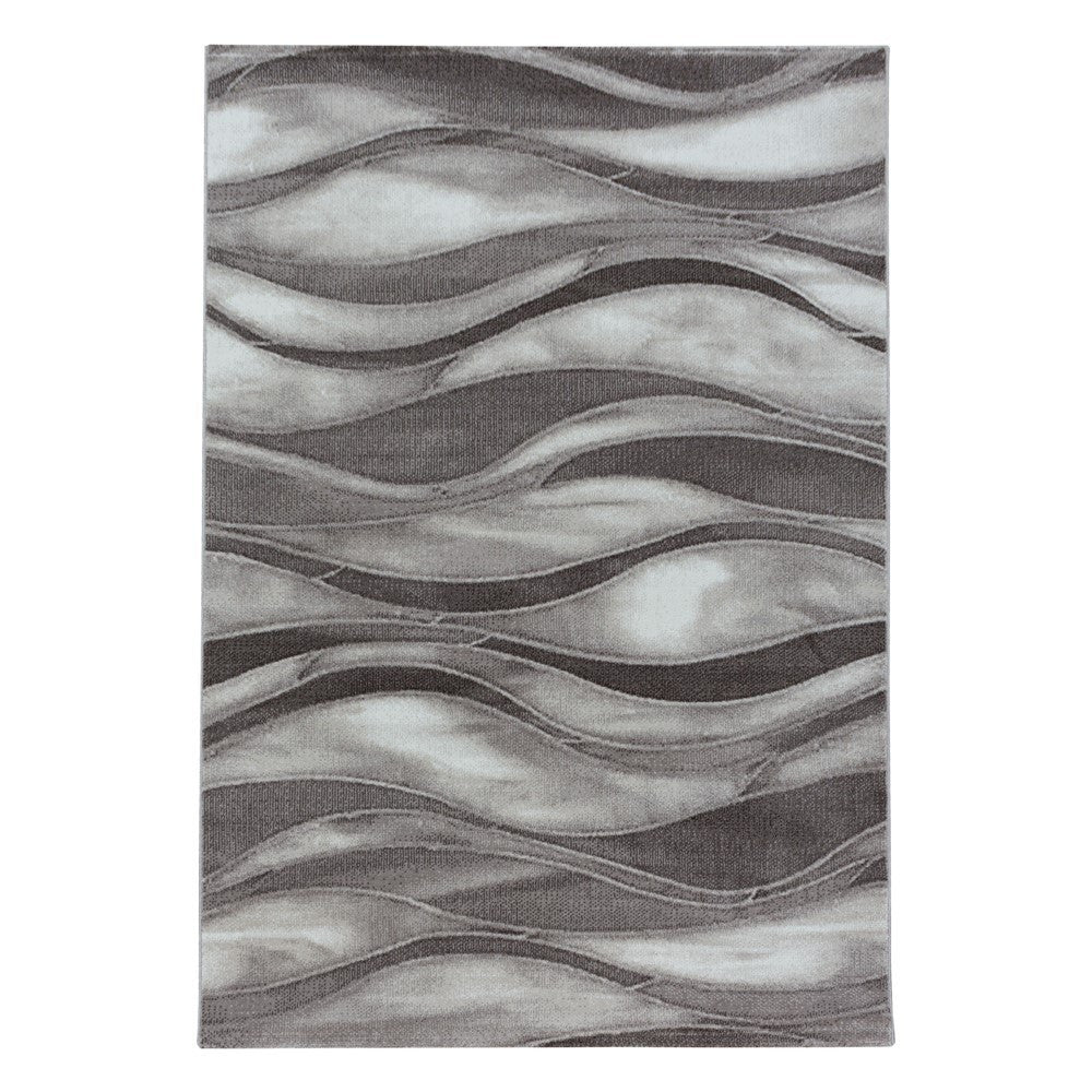 Wohnzimmerteppich Kurzflor Teppich Abstrakte Wellen Design Braun - Image 2